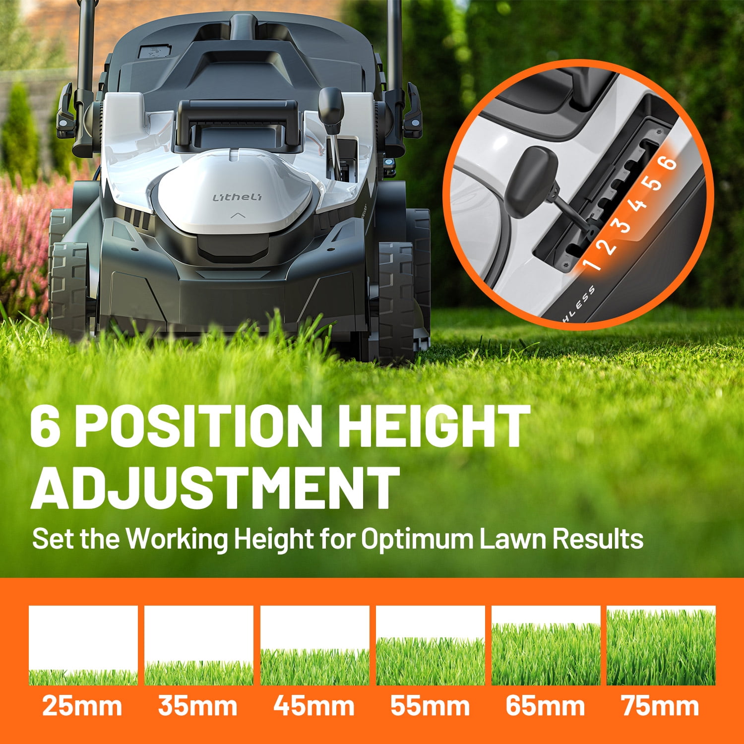 Litheli Cordless Brushless Self-Propelled Lawn Mower, 40V Electric Mower with Dual 4.0Ah Batteries (White, 18 in) l7z5k