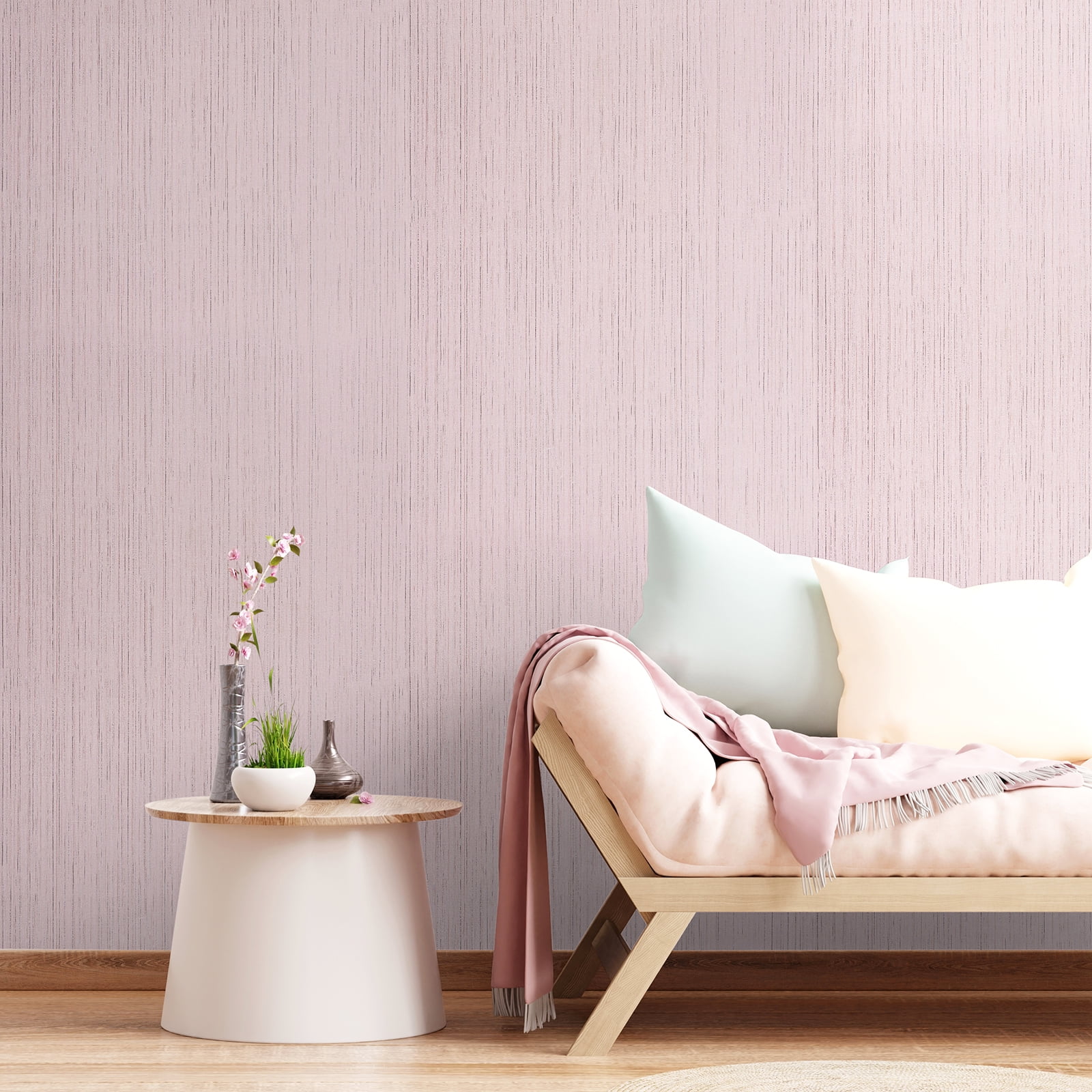 CHIHUT Peel and Stick Grasscloth Wallpaper, Textured Vinyl Self-Adhesive Wall Covering for Bedroom (Light Pink, 17.7 in x 100 in) lg4x3