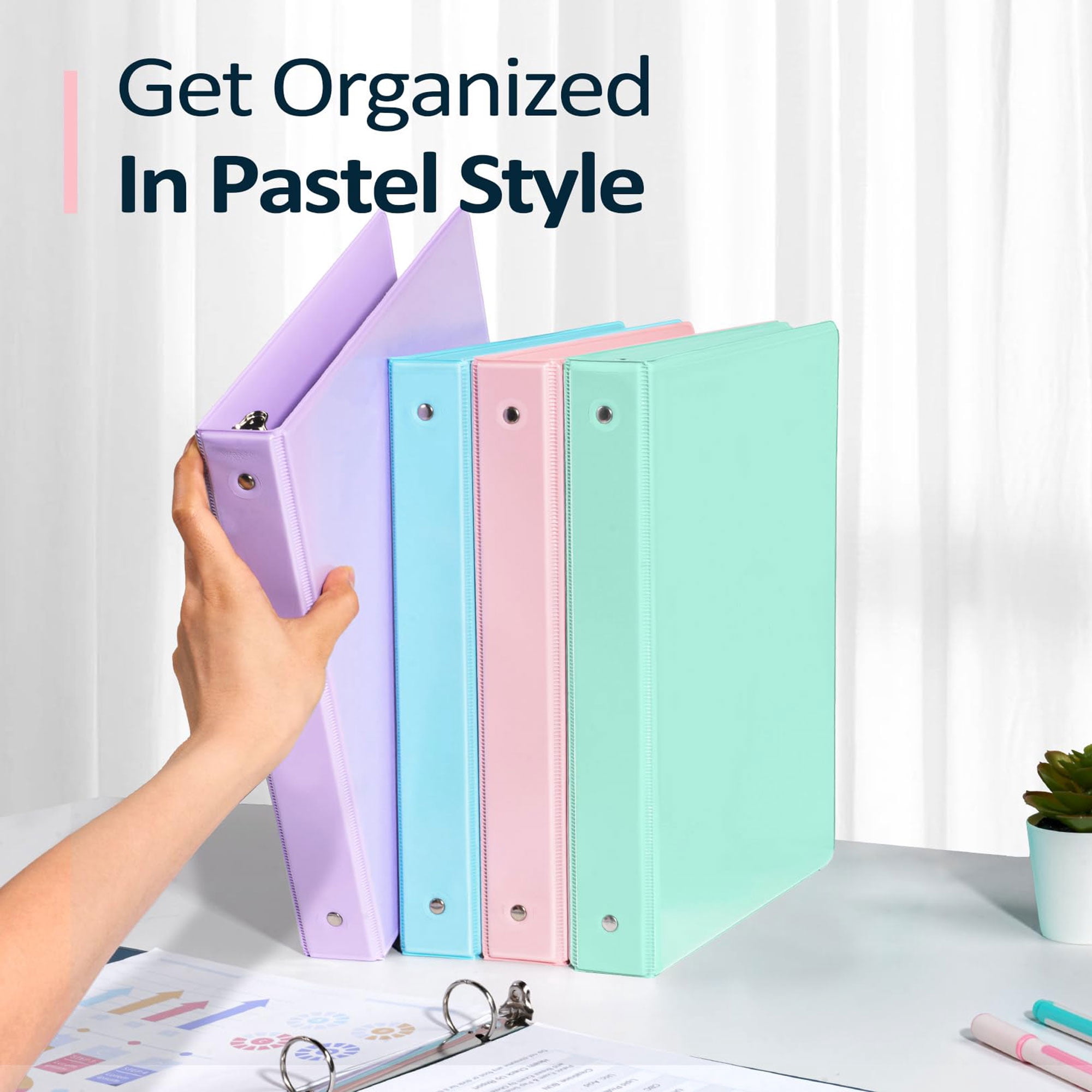 STYZIGZZ 3-Ring View Binders with Pockets, Durable School and Office Document Organizer (Assorted Pastel Colors, 4-Pack, 1 in) 0qx4k