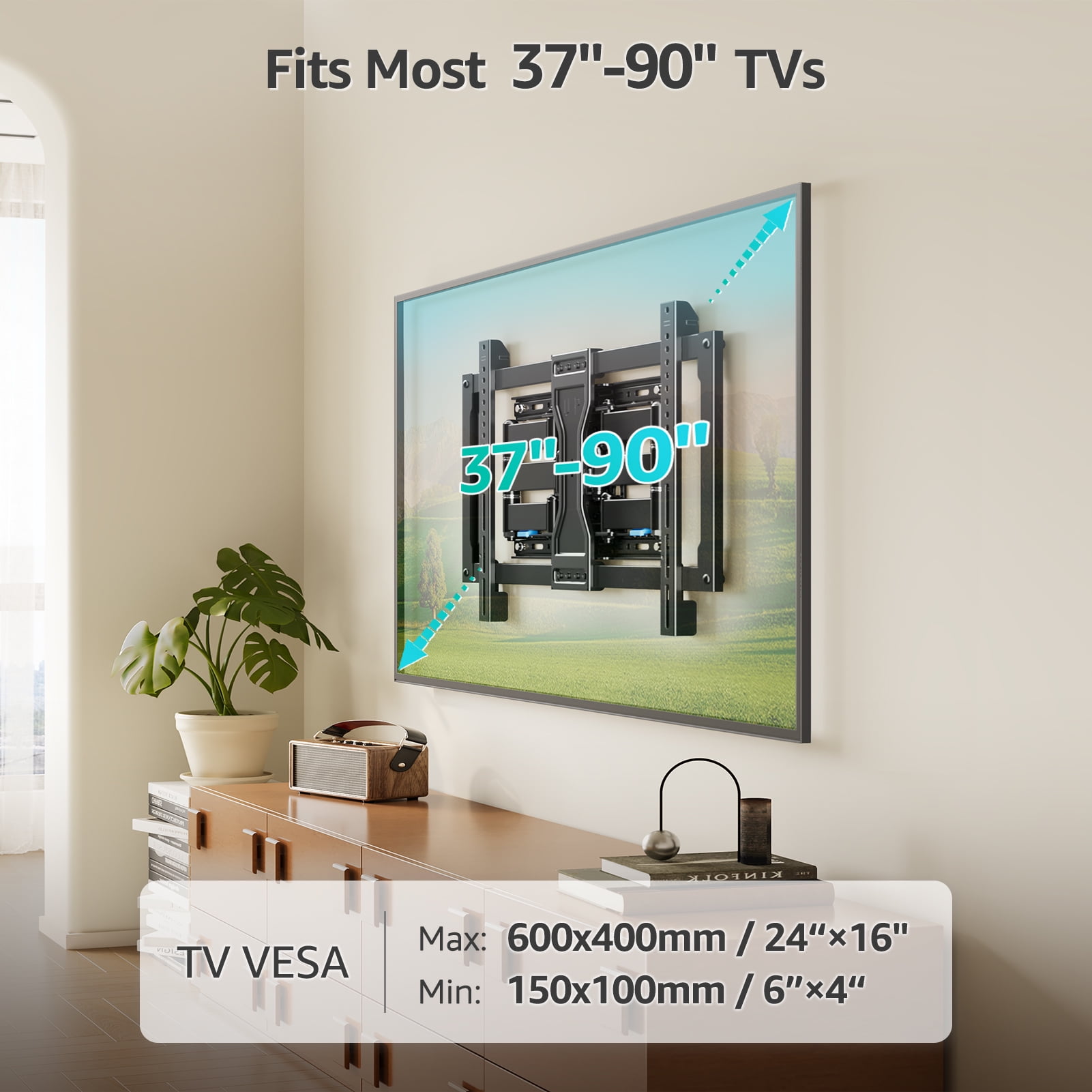 Mount Pro Heavy Duty Full Motion TV Wall Mount for 37-90 Inch Screens (Black, 132 lb) bbvuc