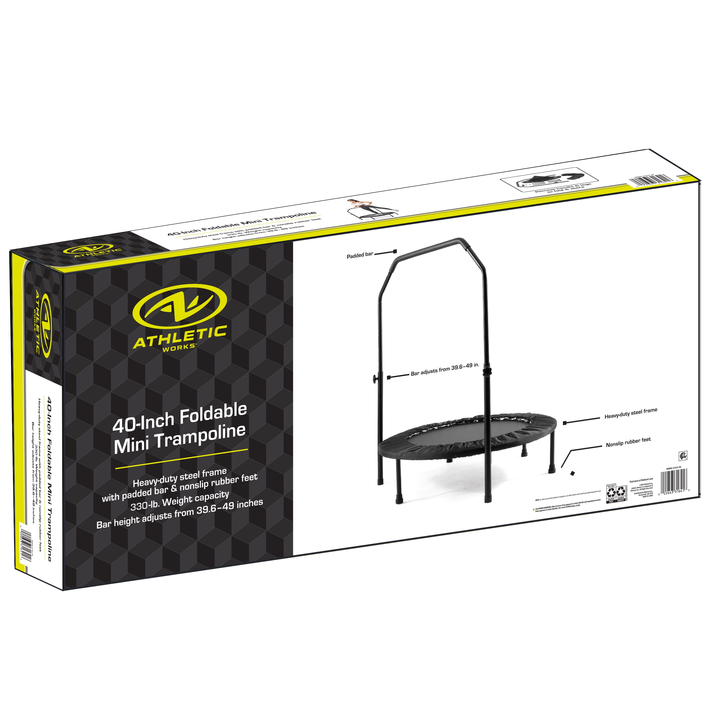 Athletic Works 40-inch Foldable Mini Trampoline with Adjustable Handle (Black, 40 in) xcepm