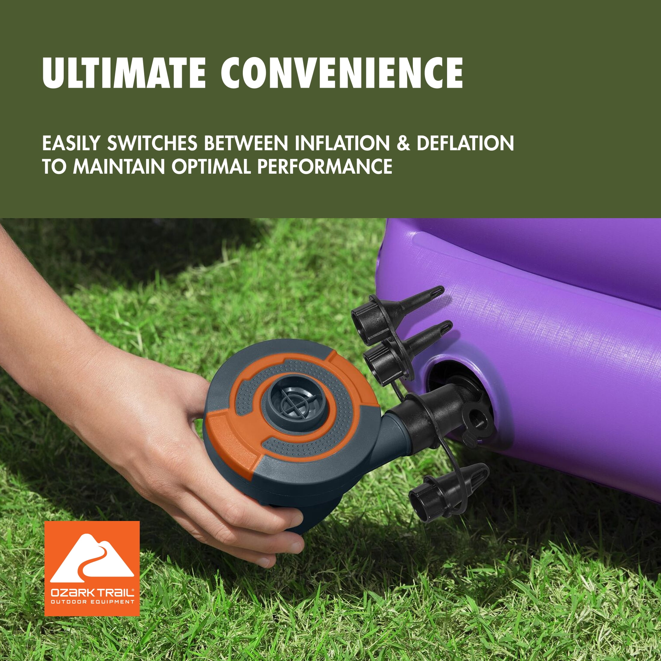 Ozark Trail Battery-Powered Electric Air Pump for Inflatables (Orange/Gray, 4.84 in x 4.17 in x 4.06 in) rbgyp