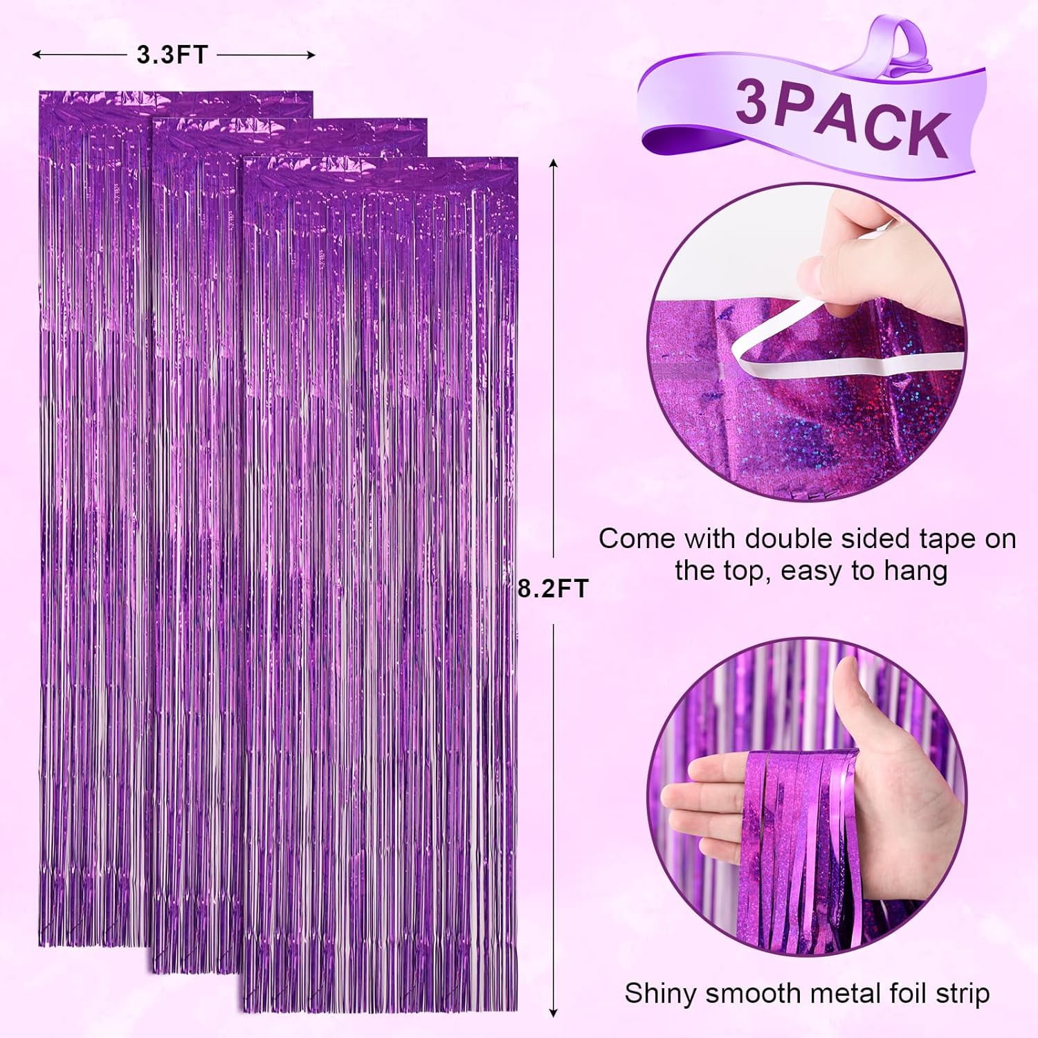 XIHAMA Gold Foil Fringe Backdrop Curtains, Tinsel Streamers for Party Decorations (3 Pack, 3.3 ft x 8.2 ft) e283m