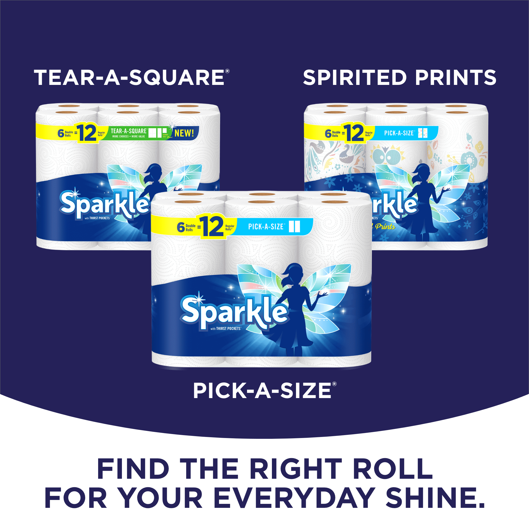 Sparkle Pick-A-Size Paper Towels, Absorbent Kitchen Cleaning Sheets (White, 12 Double Rolls) 88r99