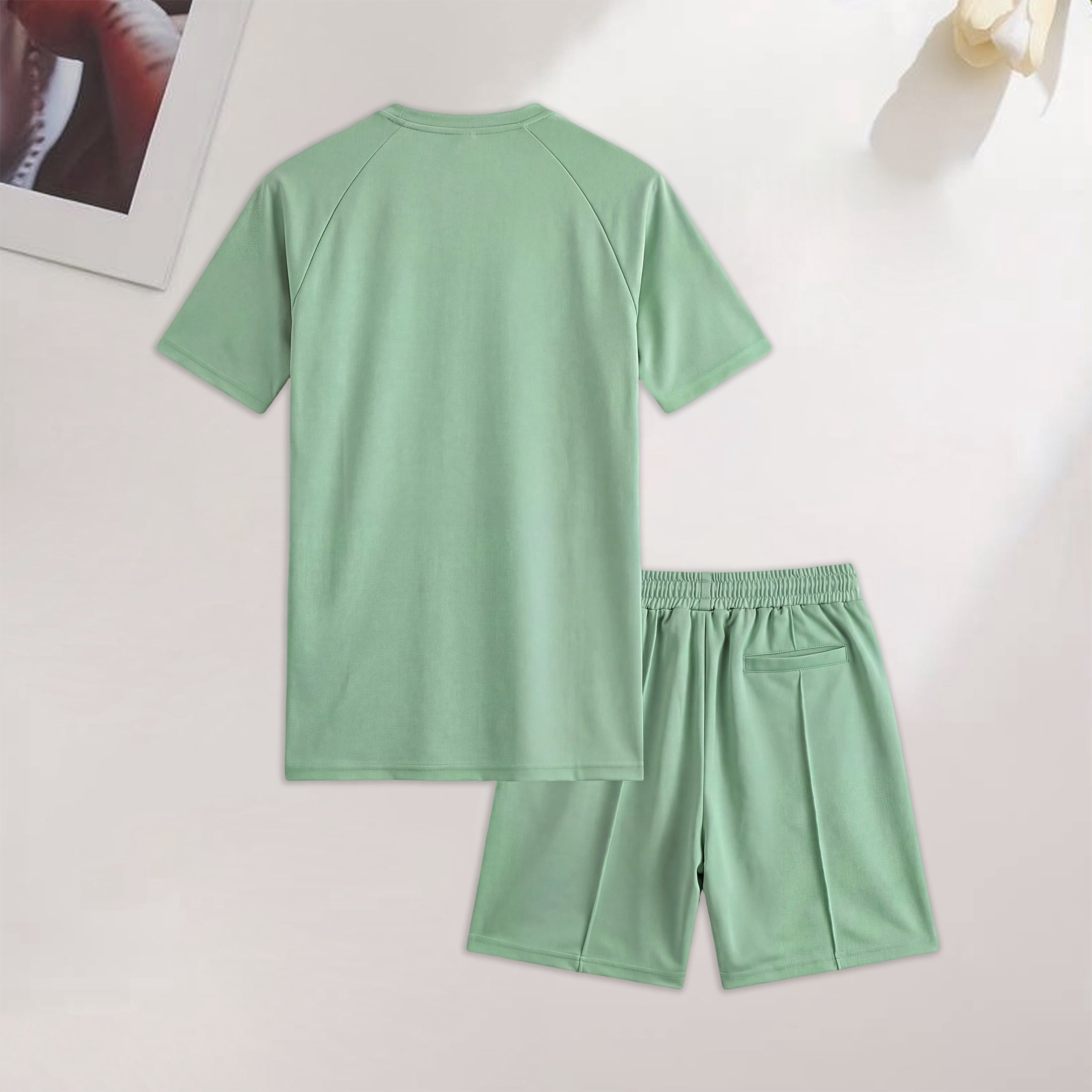 GINGTTO Men's 2 Piece Summer Athletic Workout Set (Green, XL) 6an8a