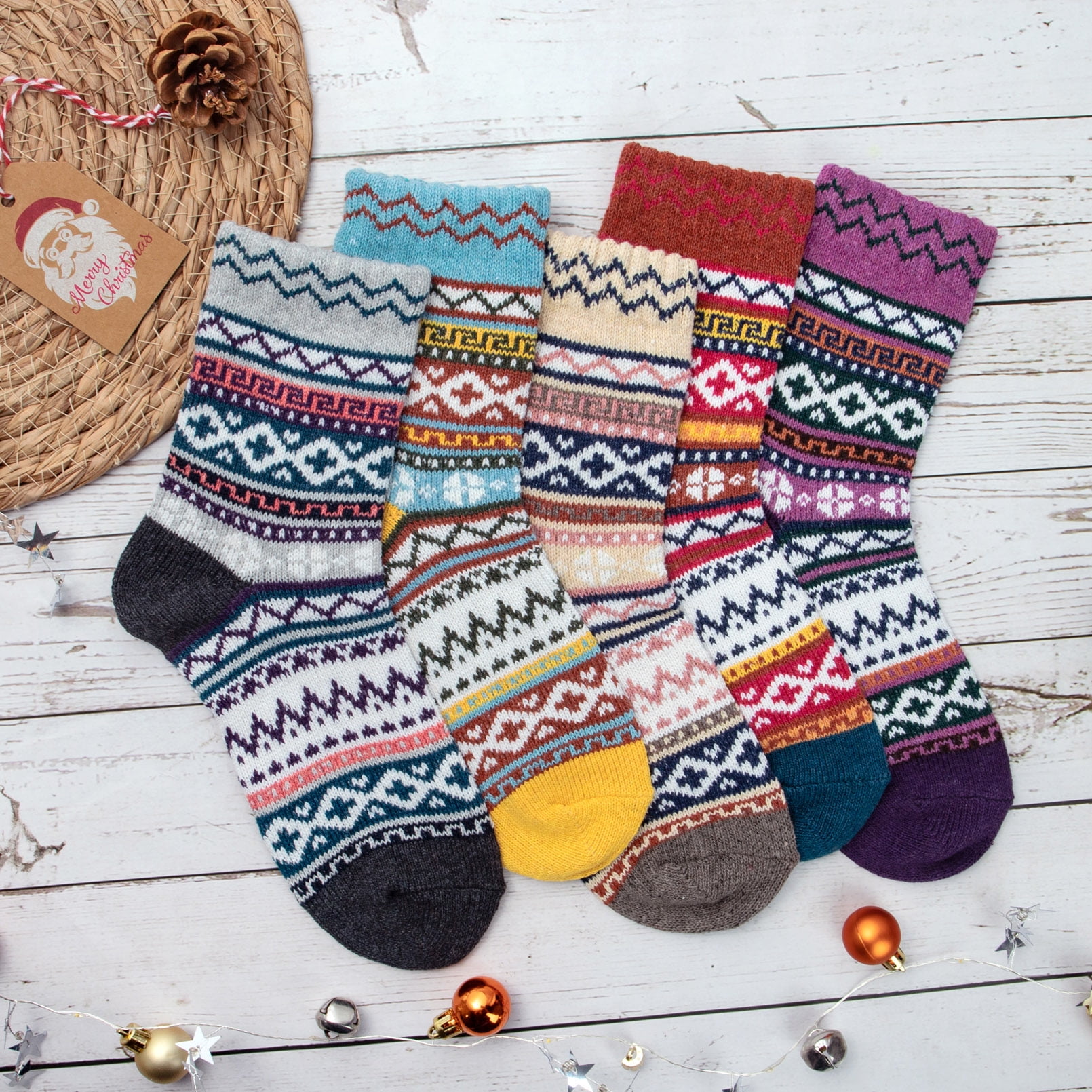 Loritta Women's Wool Thermal Socks, Cozy Winter Boot Crew Socks (Multi-Color, 5 Pairs, US Size 5-10) 4k3ii