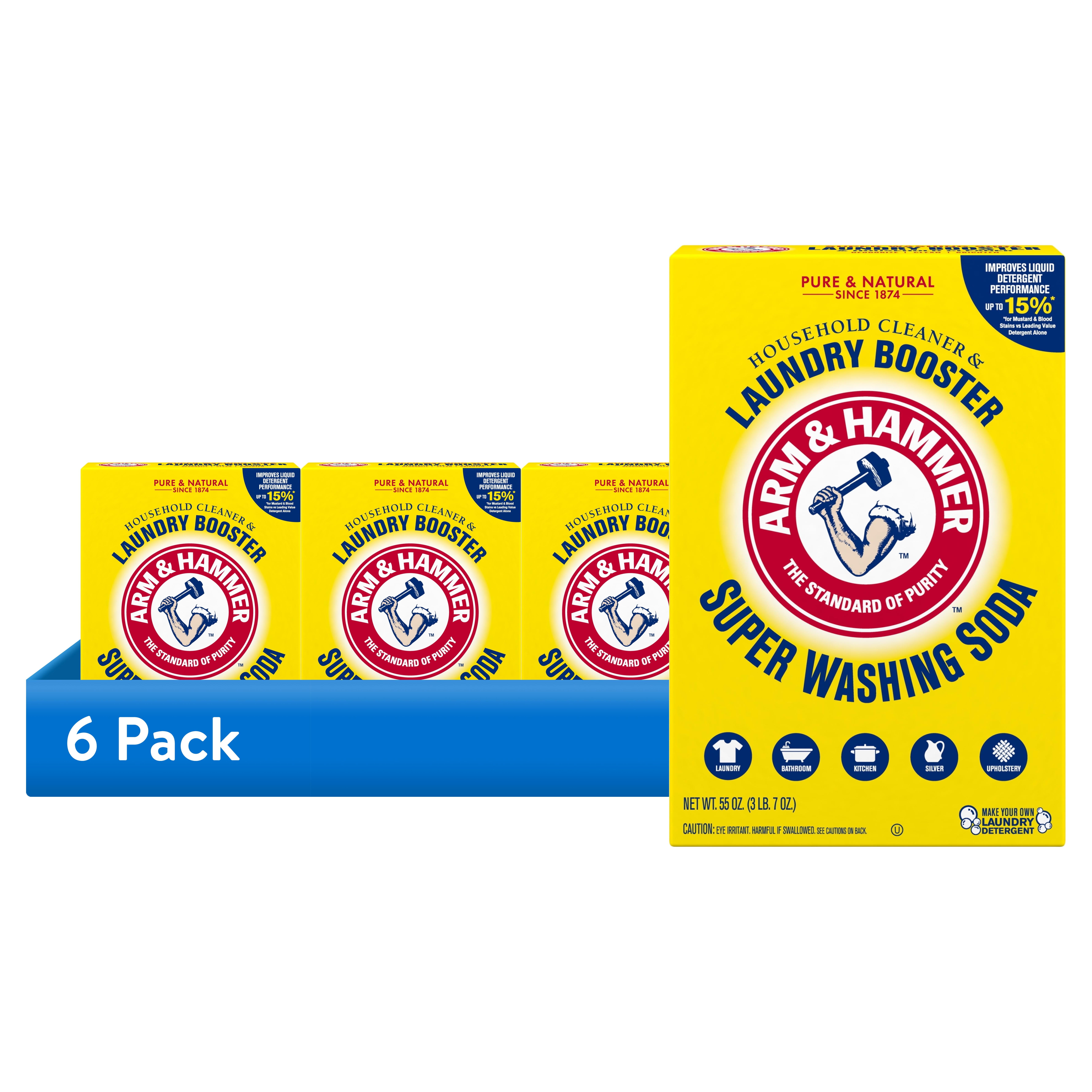 ARM & HAMMER Super Washing Soda Laundry Booster and All-Purpose Household Cleaner (6 Pack, 55 oz) a10xk