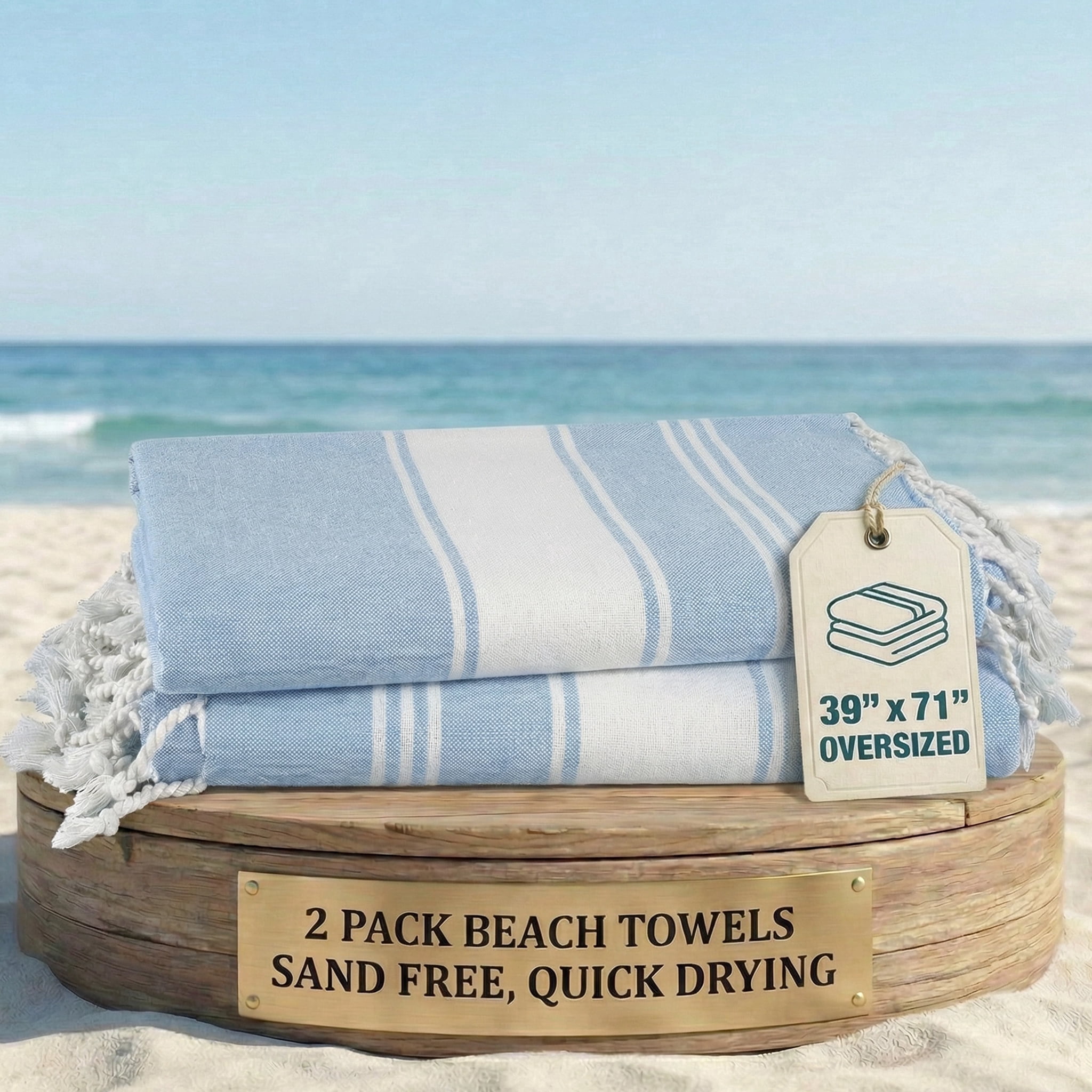 Casa Platino Beach Towels, Lightweight Sand-Free Quick-Dry Cotton Pool Towels (Sky Blue, 39 in x 71 in, 2 Pack) pso1u