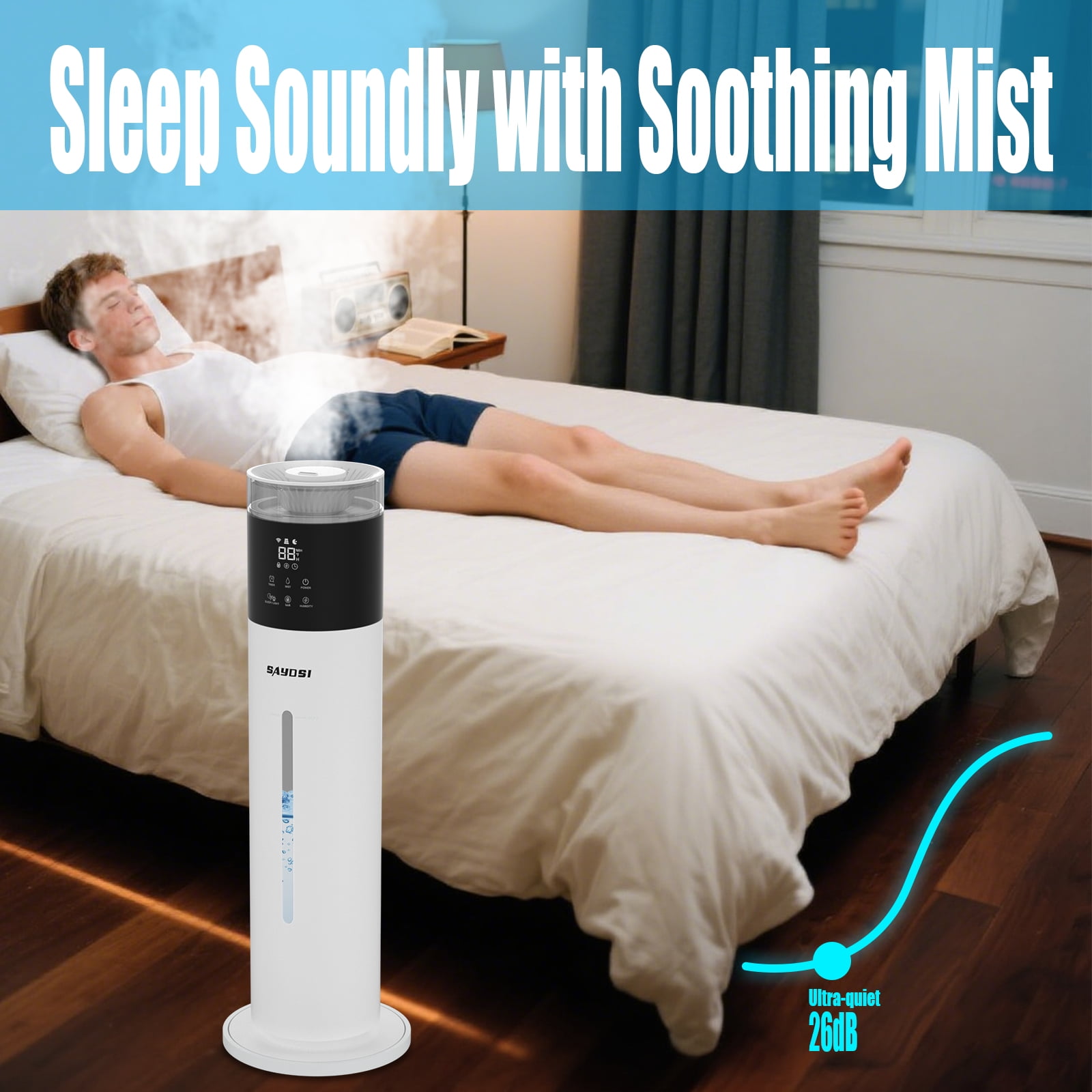 SAHAUHY Smart Cool Mist Humidifier for Large Rooms, App-Controlled Ultrasonic Humidifier with Top-Fill Design (White, 2.1 gal) n3ezc