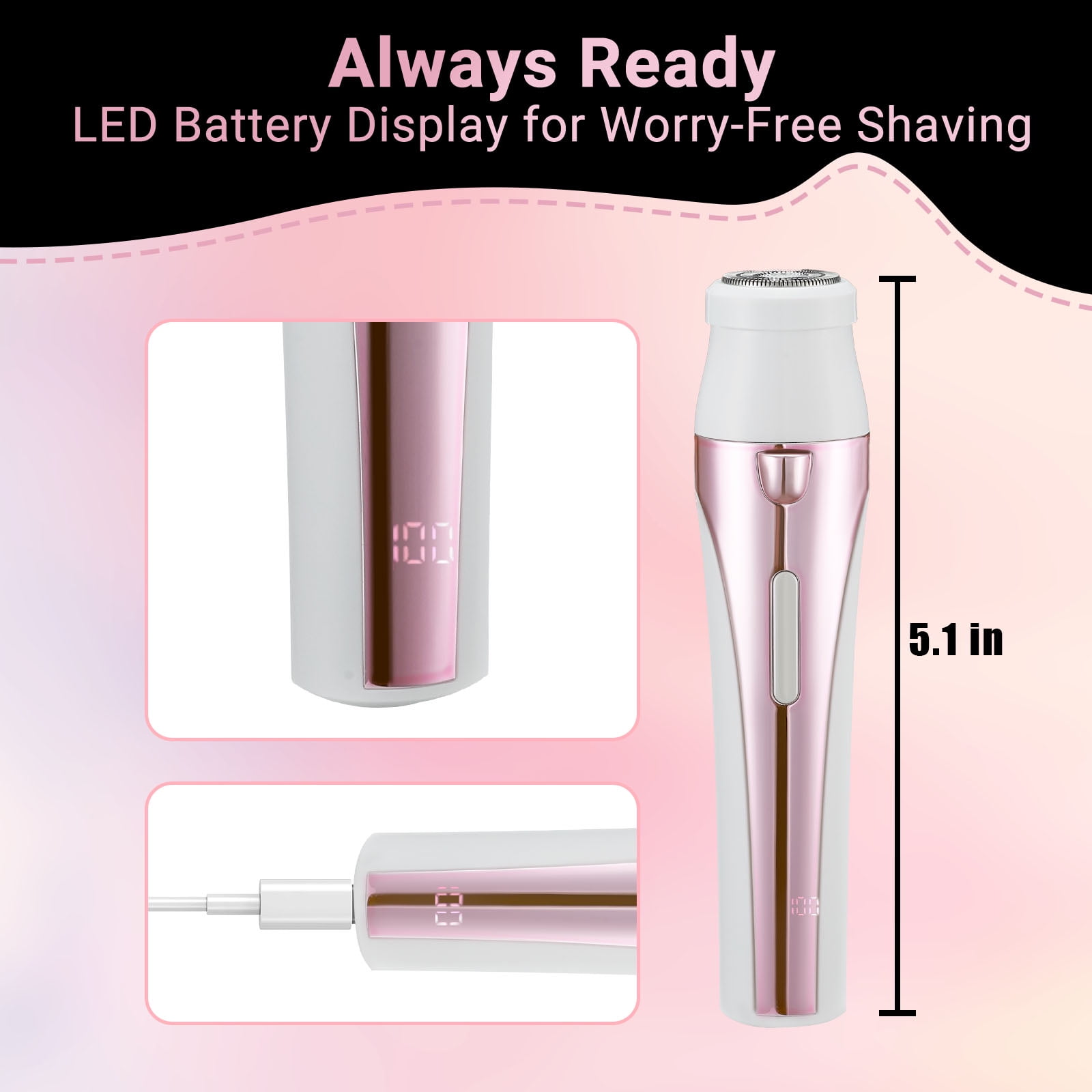 TURKIO 5-in-1 Electric Shaver for Women, Cordless Rechargeable Hair Removal Trimmer for Face and Body (Pink, 1 Count) ndu8g