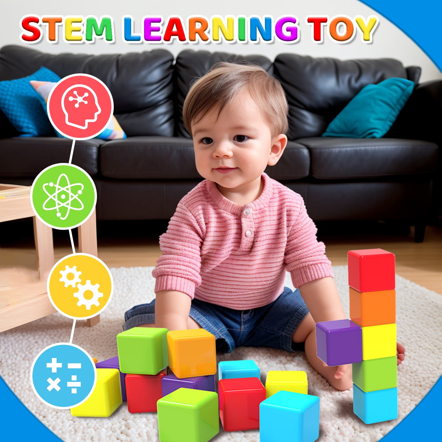 Pairez Toys Magnetic Building Blocks, Sensory Montessori Stacking Cubes for Toddlers (Rainbow, 12 Pcs, 1.65 in) e6wvl