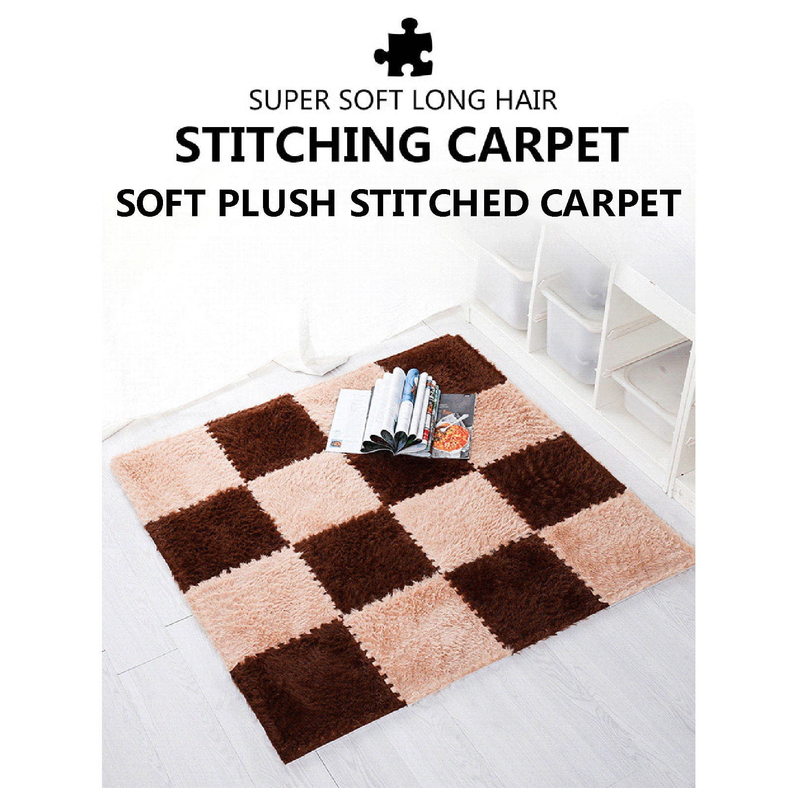 YuXinYang Plush Interlocking Foam Floor Tiles Soft Puzzle Carpet Mats for Kids Playroom (Black, 10 Pcs) s2kfh