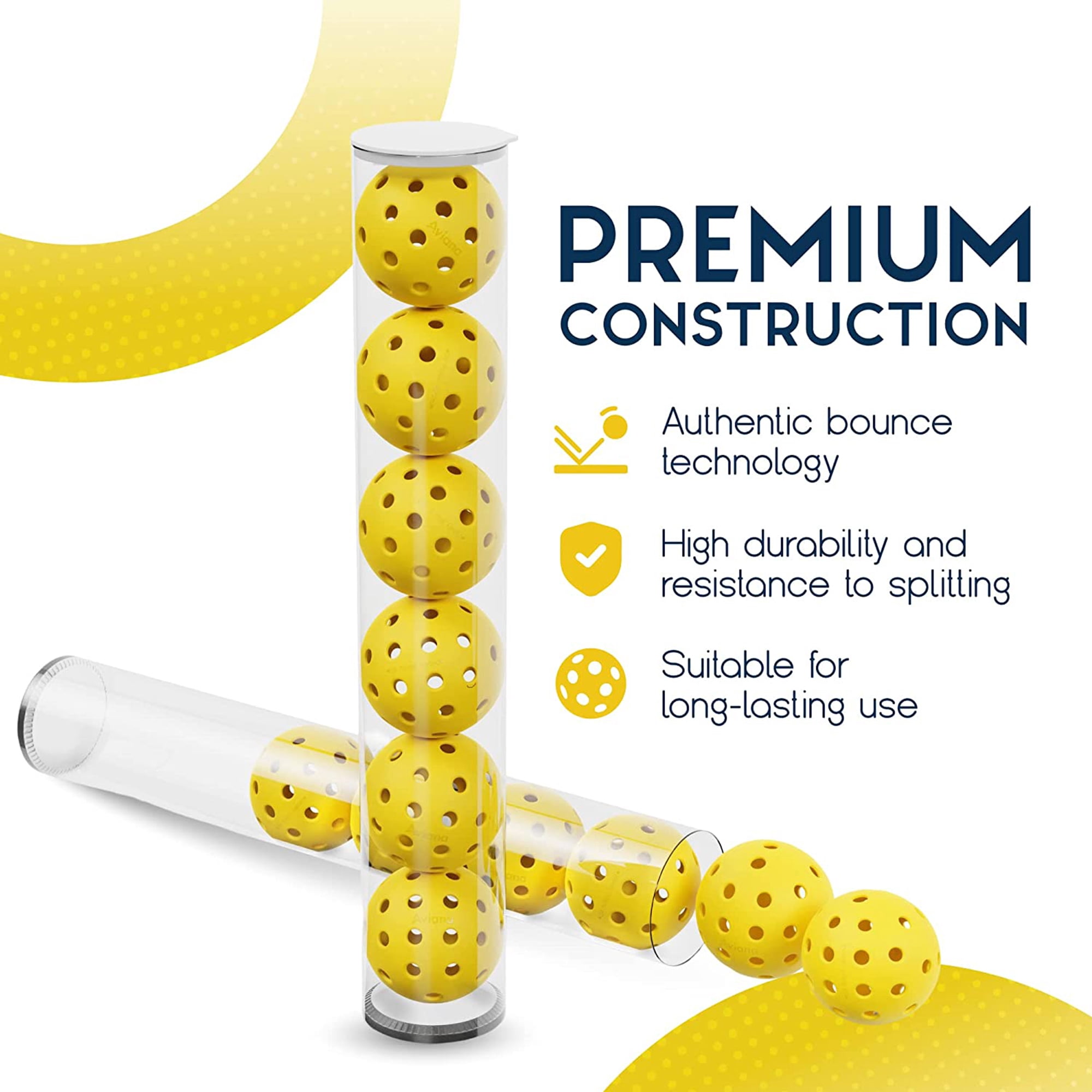 Pro Aviana Outdoor Pickleball Balls Tournament Grade High-Visibility (Yellow, 6-Pack) jikdp
