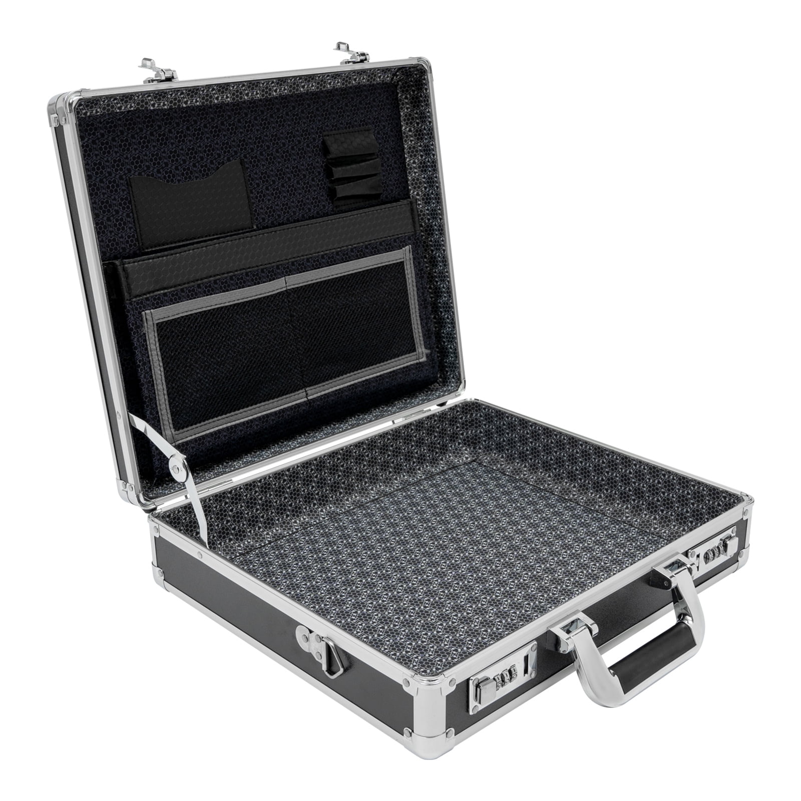 TOOL1SHOoo Portable Aluminum Alloy Lock Box, Secure Storage Case with Combination Lock and Carrying Strap (Black, 15 x 13 x 4.3 in) wcx35