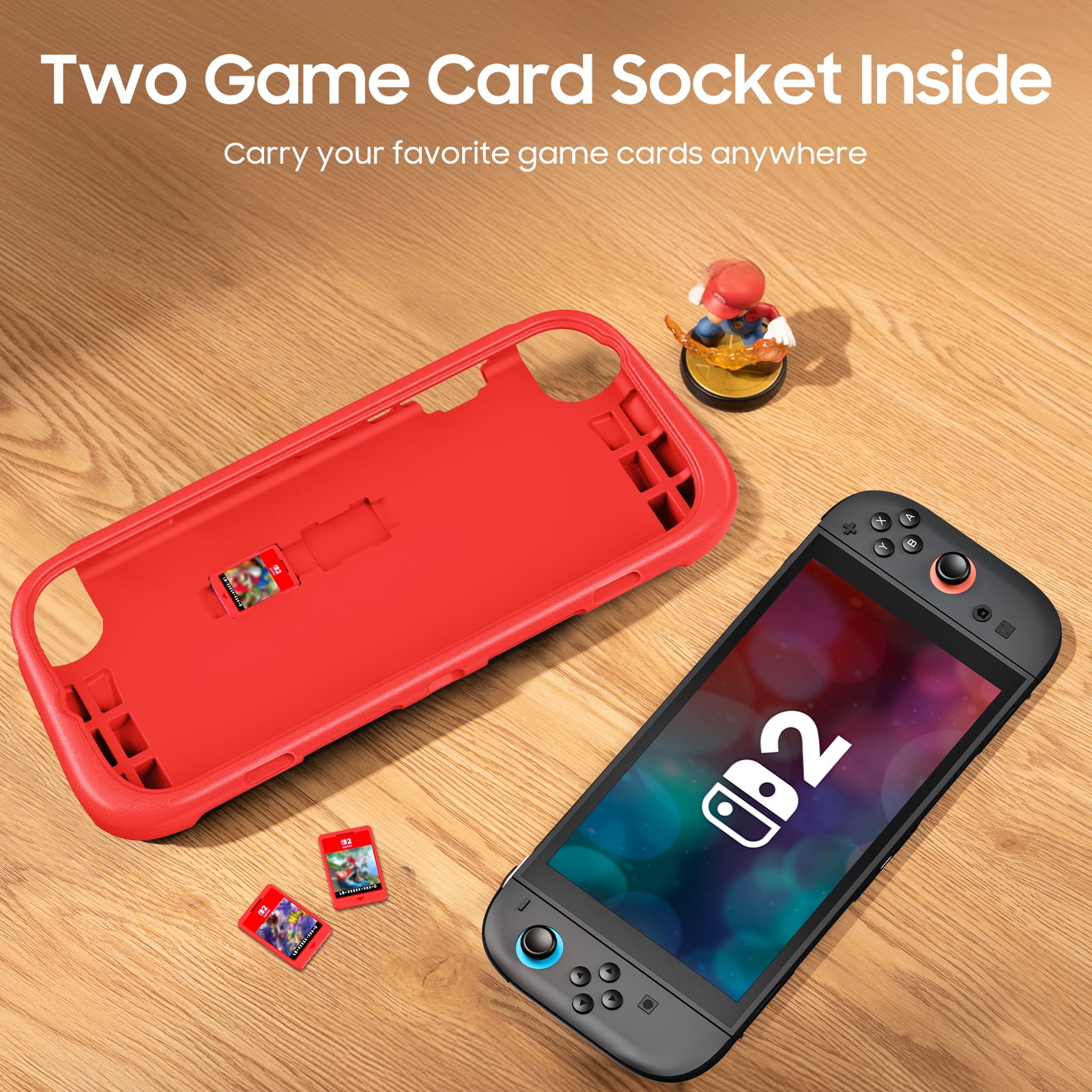 Fintie Protective Case for Nintendo Switch 2 (2025), Shockproof Ergonomic Grip Cover with Game Card Slots (Red) njcr7