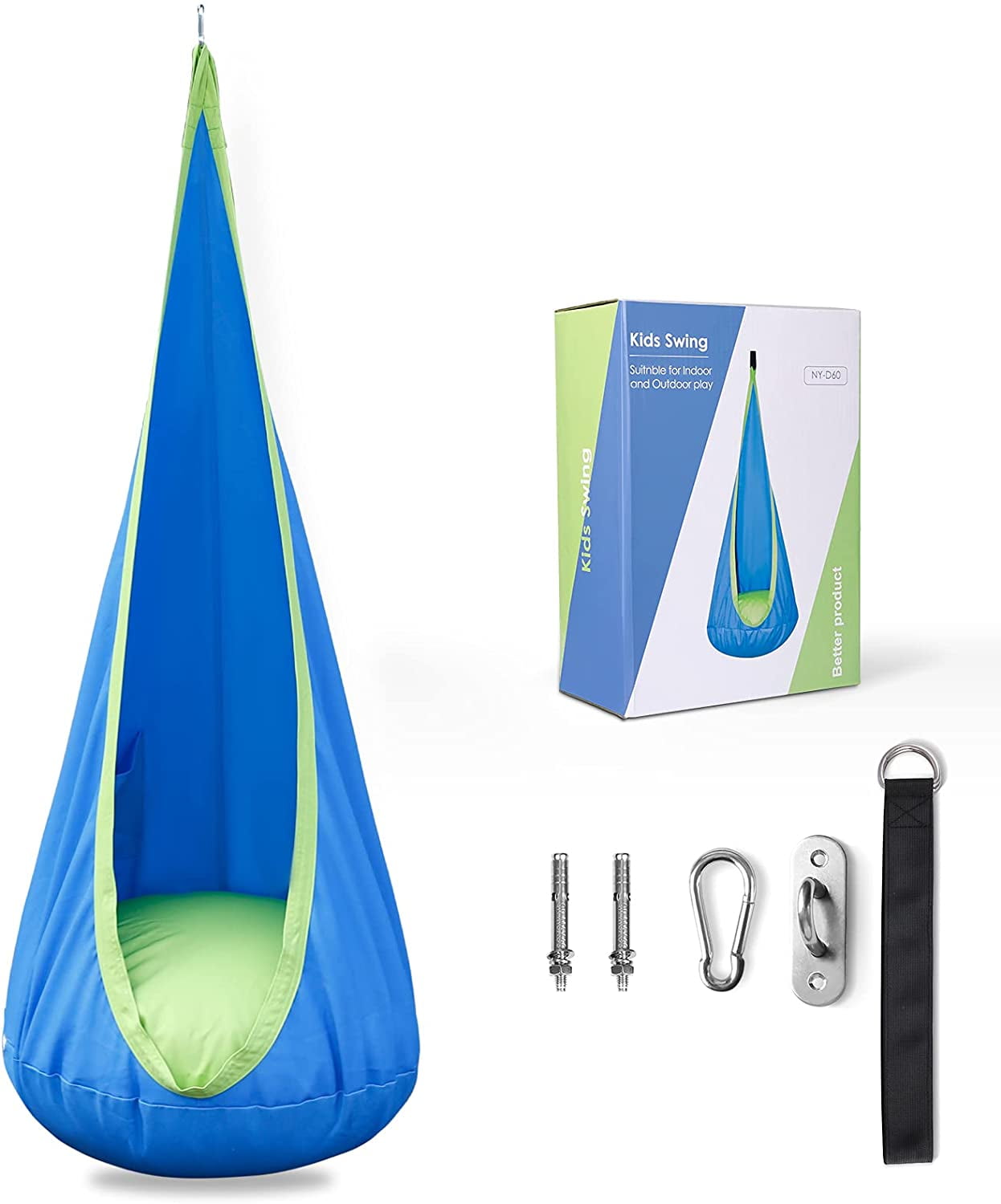 Aochakimg Kids Sensory Pod Swing, Indoor Hanging Hammock Chair with Removable Cushion (Blue, 300 lb Capacity) petlj