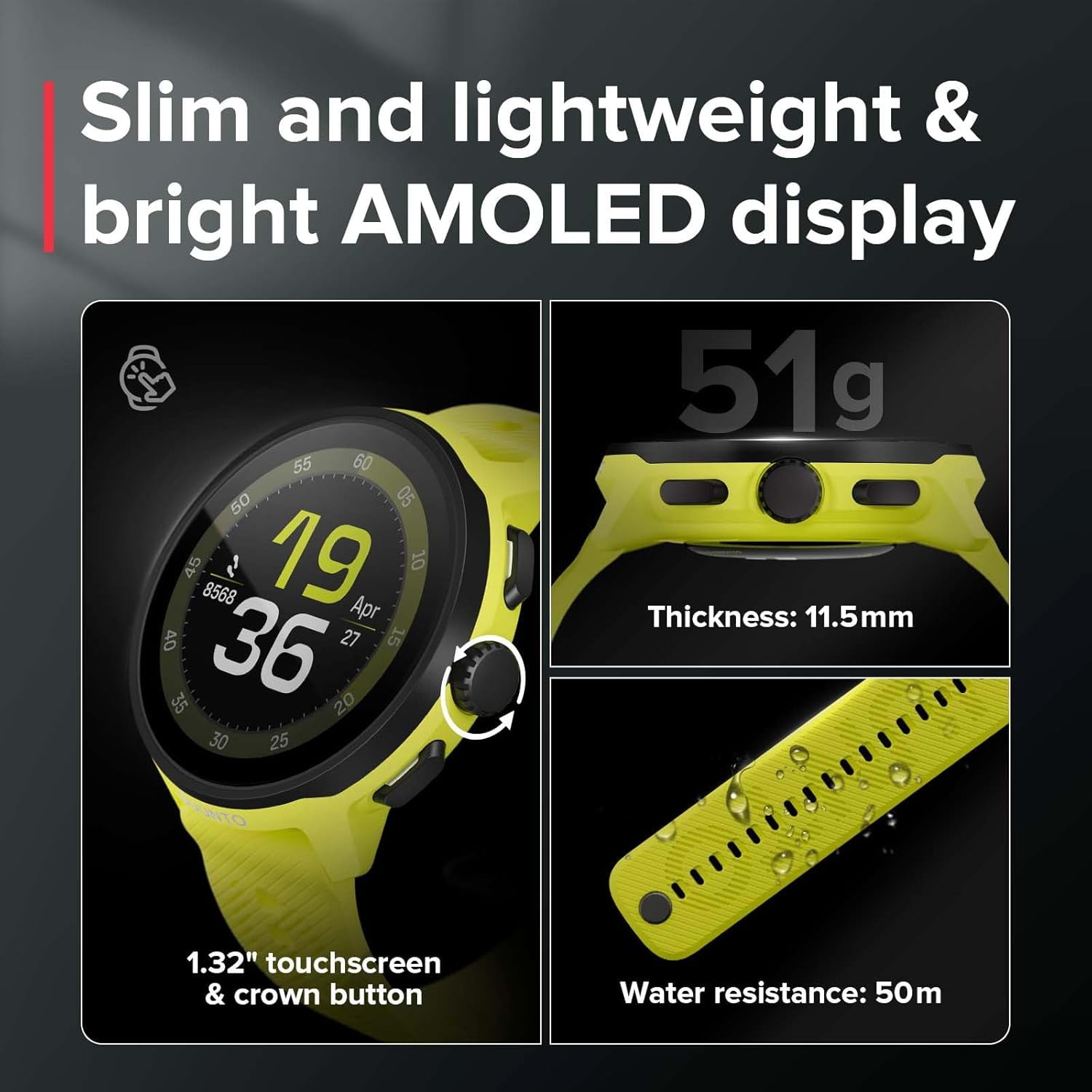 Suunto Run GPS Sports Watch with AMOLED Touchscreen and Silicone Strap (Lime, One Size) l1up8