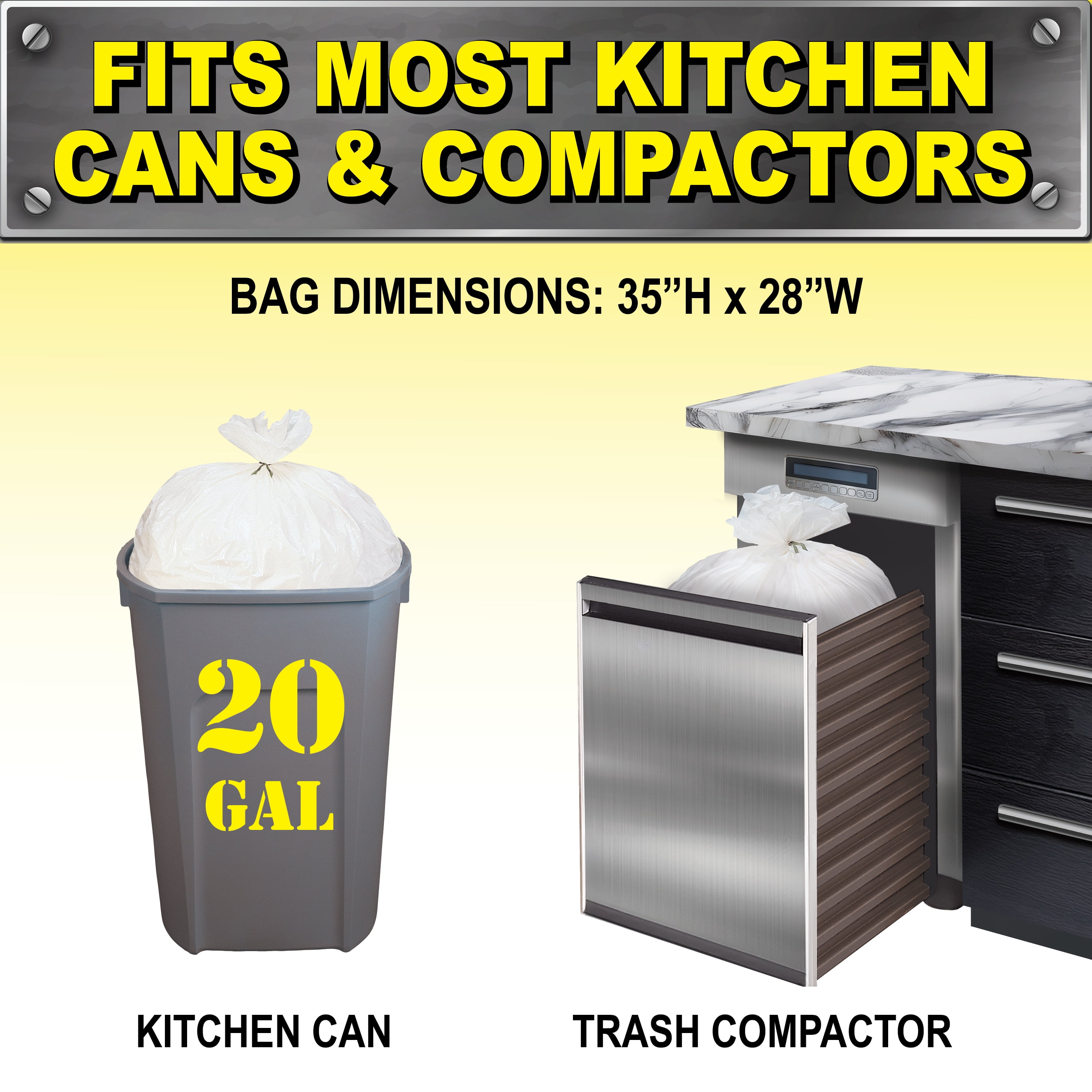 Brute Super Tuff Compactor Trash Bags, Heavy-Duty Kitchen Garbage Liners with Odor Control (White, 20 Gallon, 20 Count) ug8pk