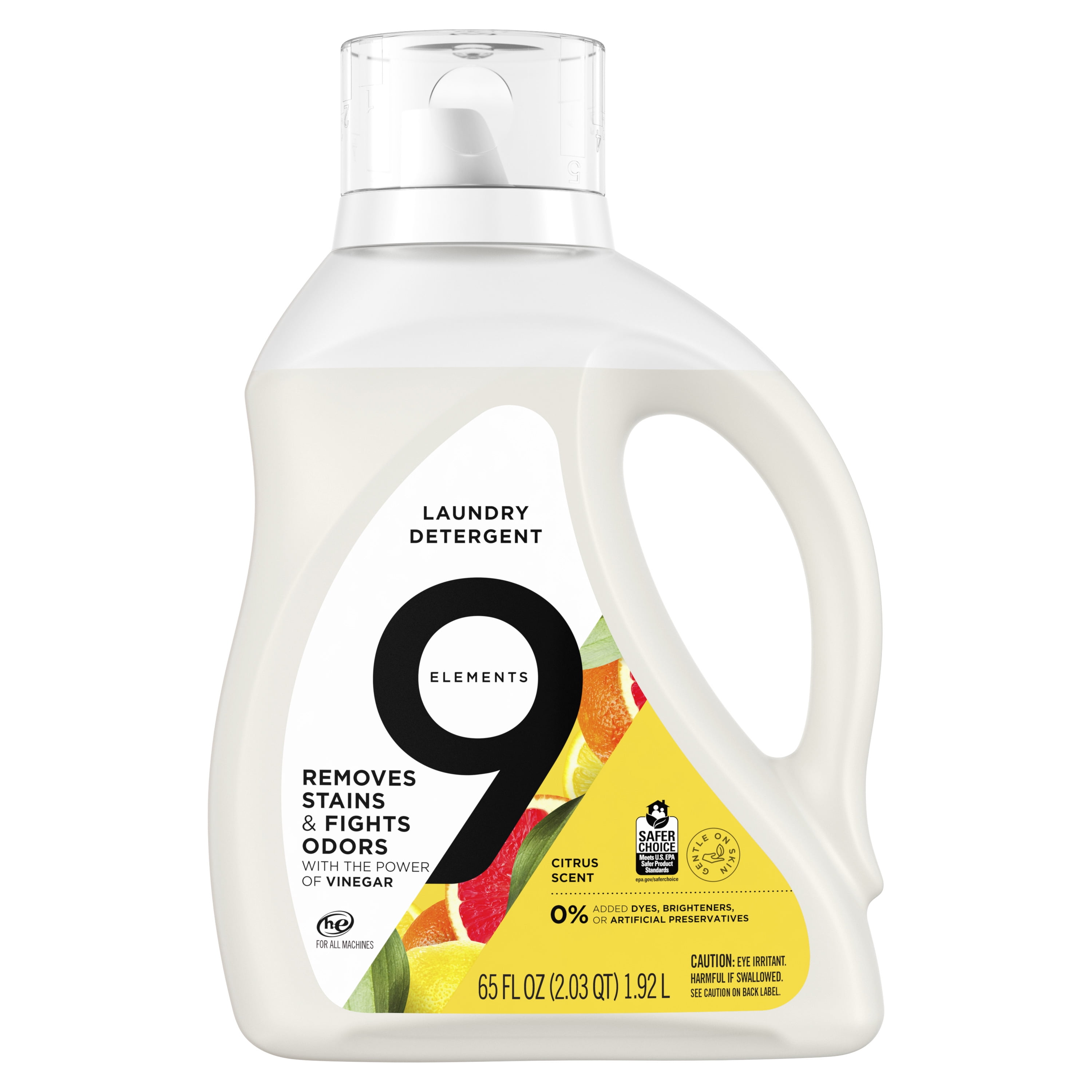 9 Elements Vinegar Powered Liquid Laundry Detergent, Citrus Scent, Deep Cleaning Formula (65 fl oz) tanis