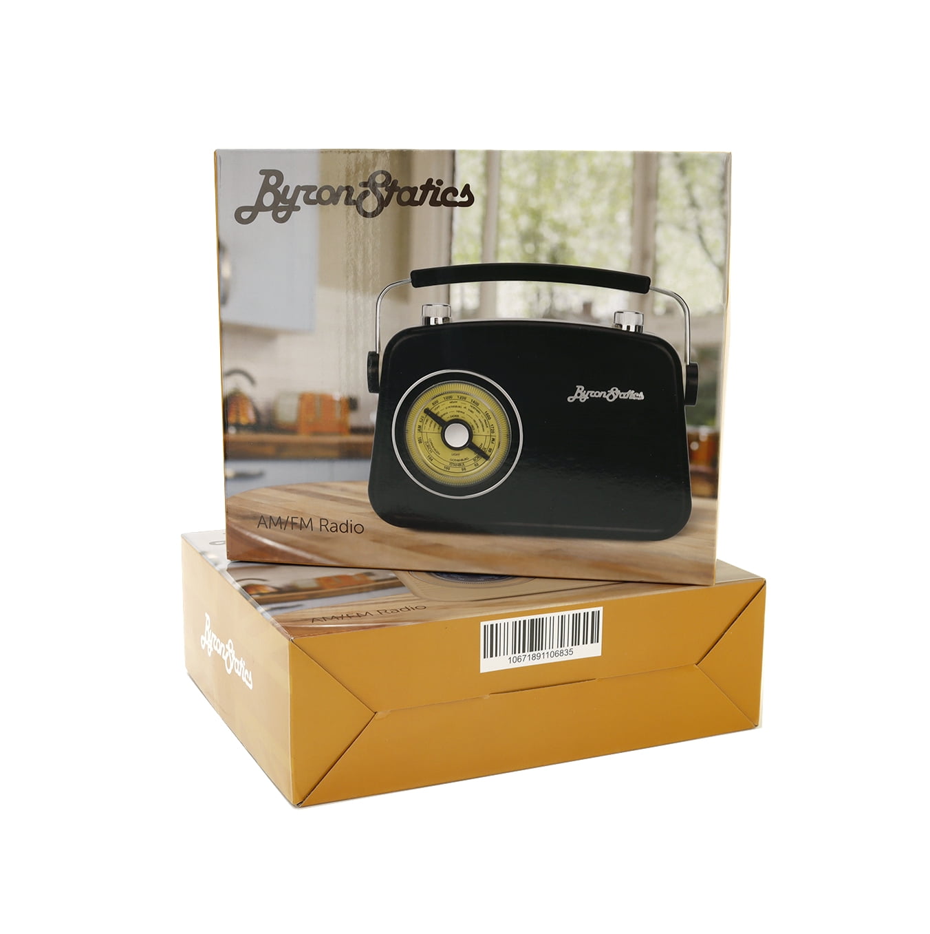 Byron Statics Portable AM FM Radio, Vintage Retro Style with Headphone Jack and Loud Speaker (Black, 8.8 x 7.3 x 1.8 in) 55wm7
