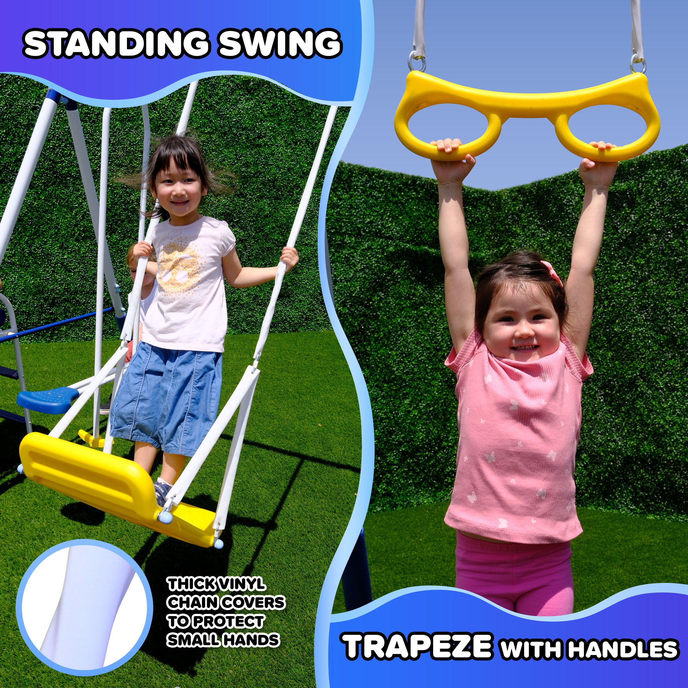 Sportspower Super 9 Metal Swing Set with Slide and Multiple Swings (6.1 ft Steel Frame) 8hlf3