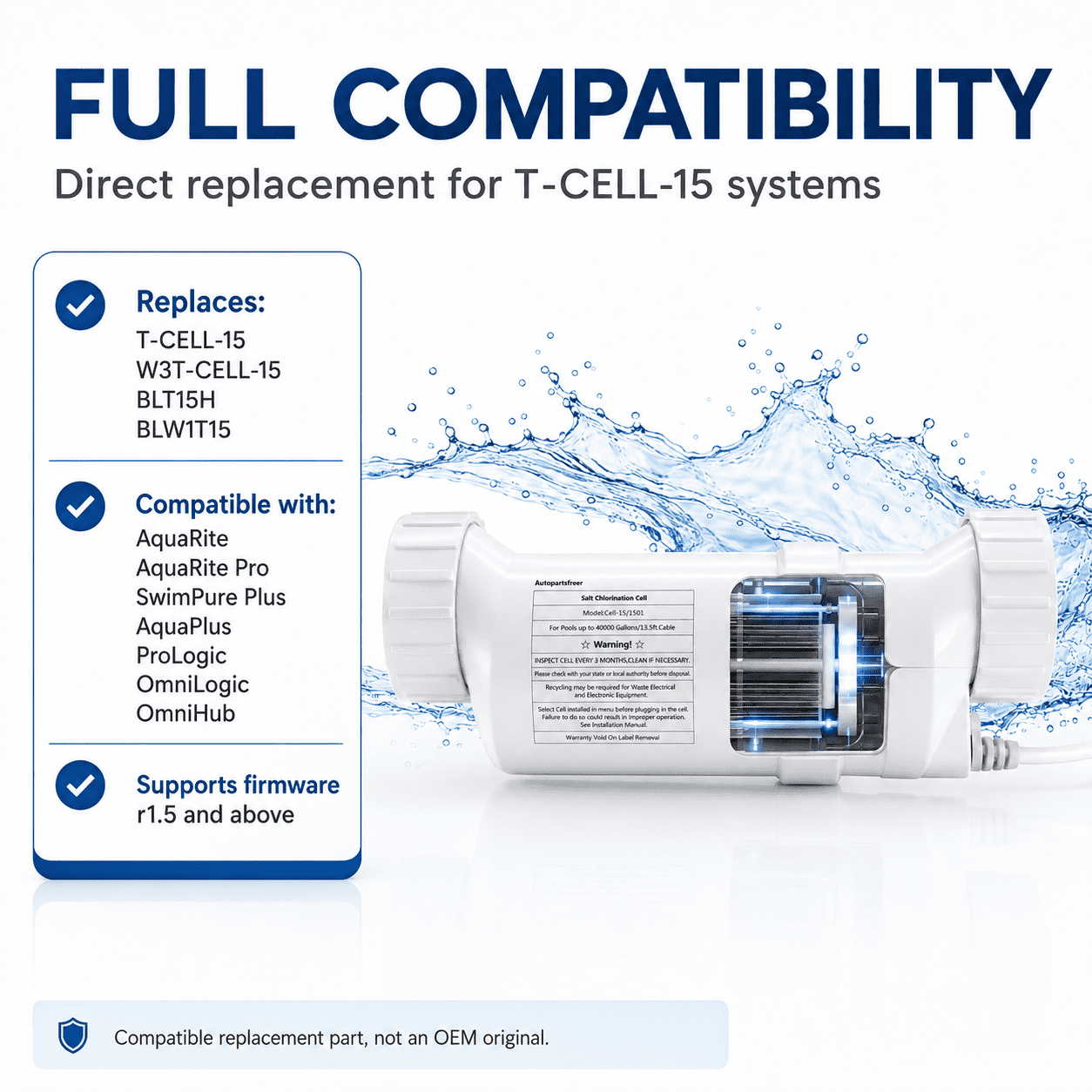 AUTOPARTSFREER Salt Cell Replacement for Hayward Turbo Cell T-CELL-15 (40,000 Gallon Capacity) xtqag