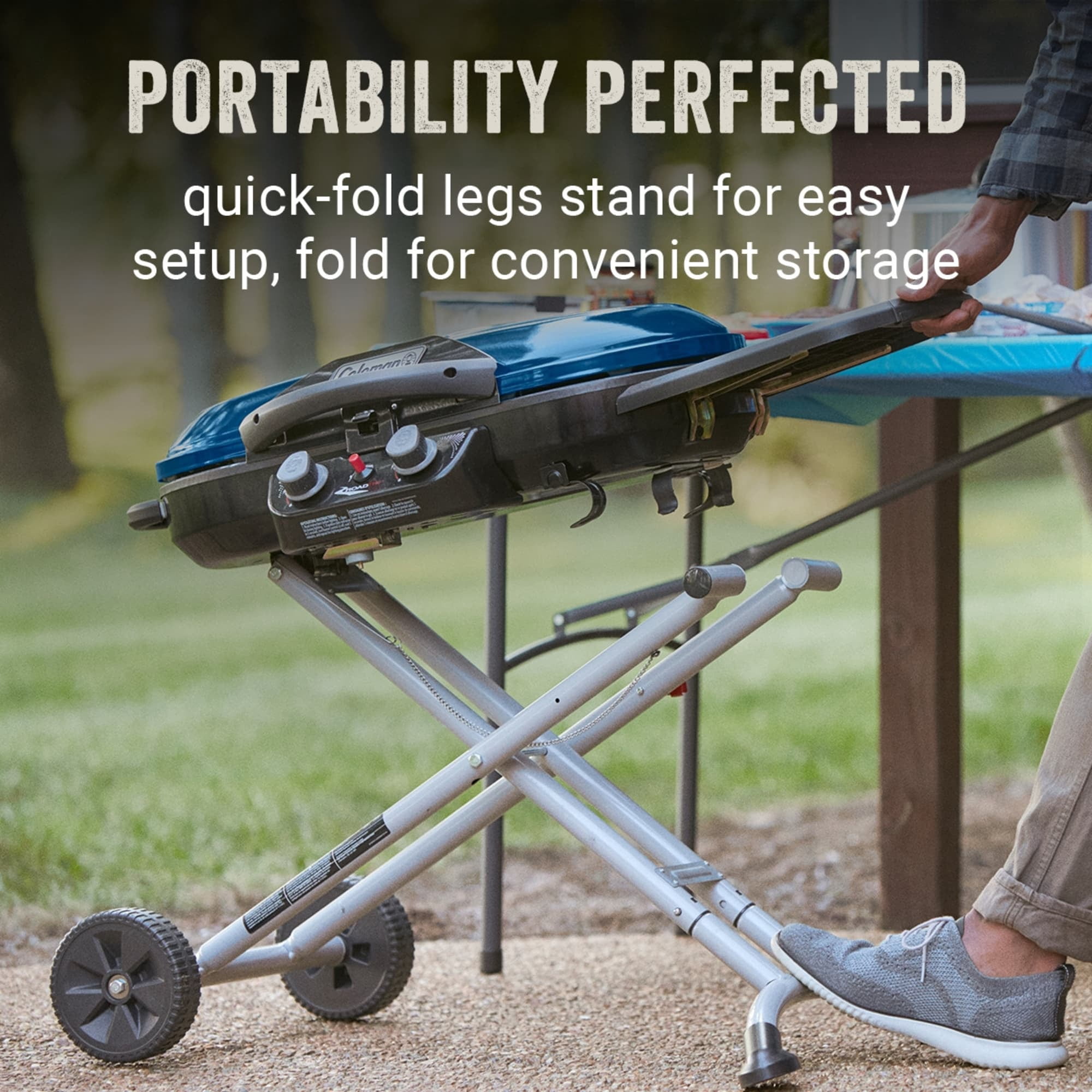 Coleman RoadTrip X-Cursion 2-Burner Propane Grill for Outdoor Camping and BBQ (Blue) x0qmt