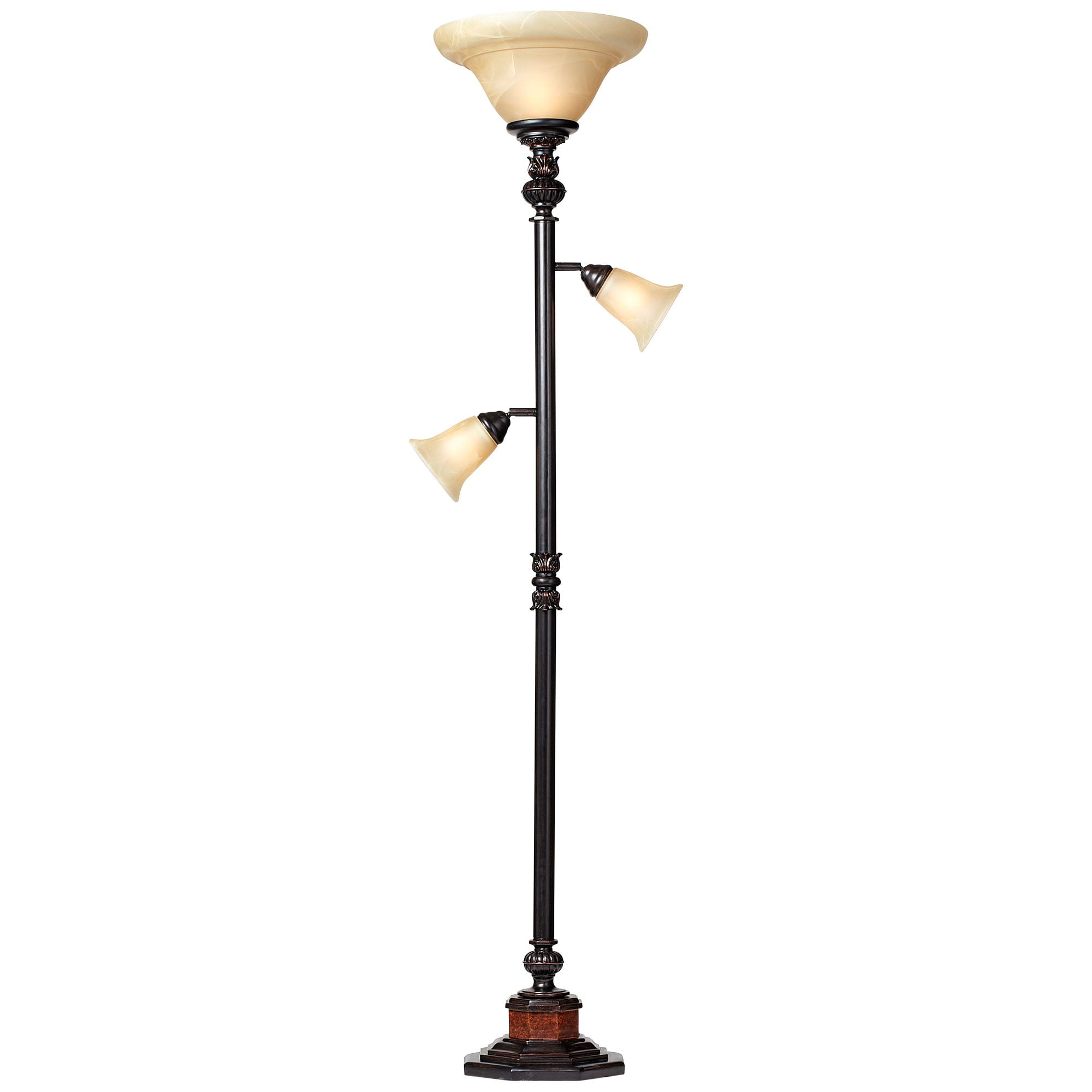 Kathy Ireland Sonnett Vintage Rustic Torchiere Floor Lamp with Side Lights (Bronze, 72 in) 3cx36