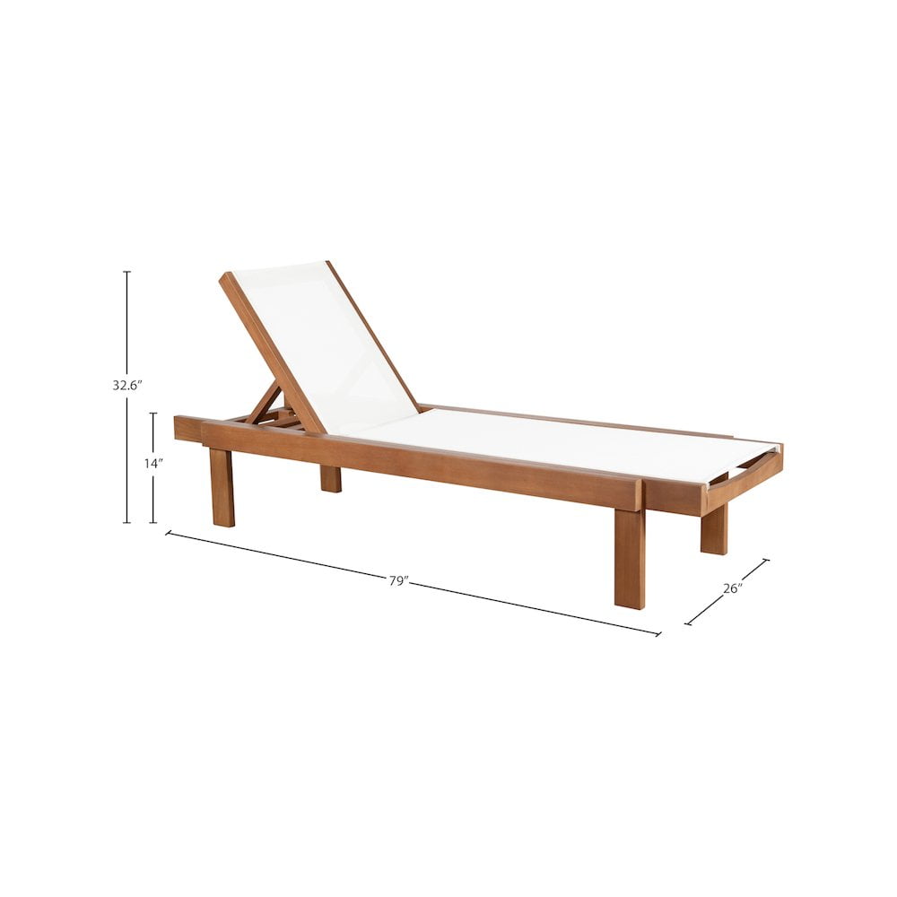 Meridian Furniture Tulum Outdoor Patio Lounger, Adjustable Teak Wood Sun Chair (Off White, 32.6 in) h9n8y
