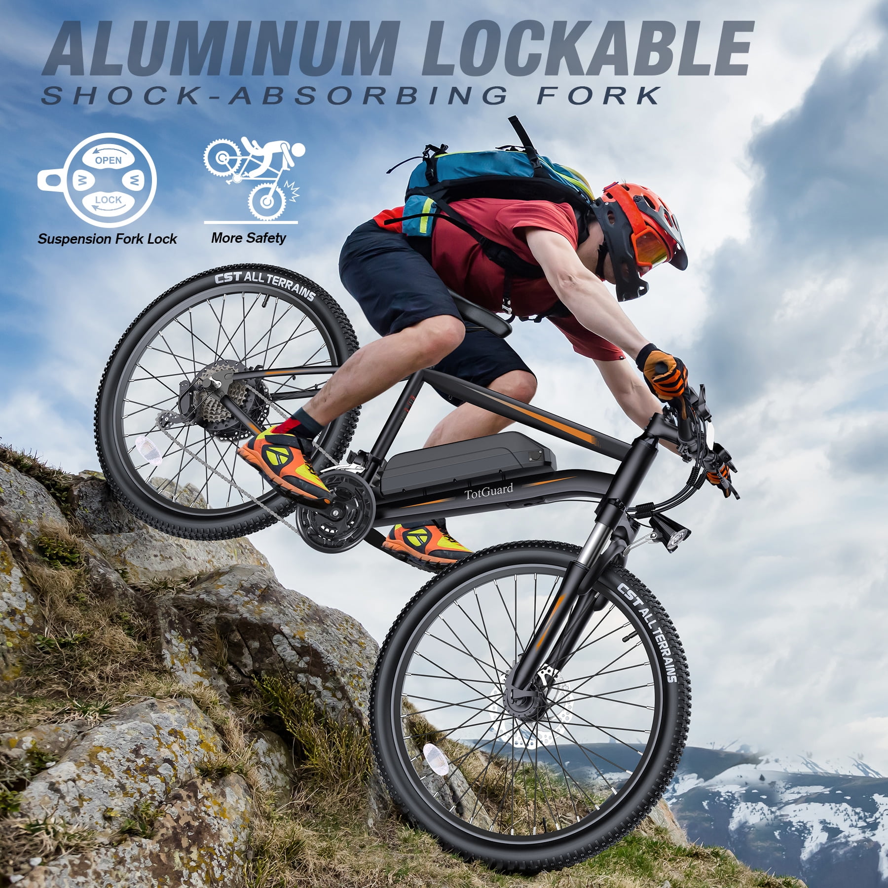 TotGuard Electric Mountain Bike for Adults, 350W Ebike with 36V 10.4Ah Removable Battery, 21-Speed Shimano Gears, Suspension Fork (Orange, 26 in) zsnwl