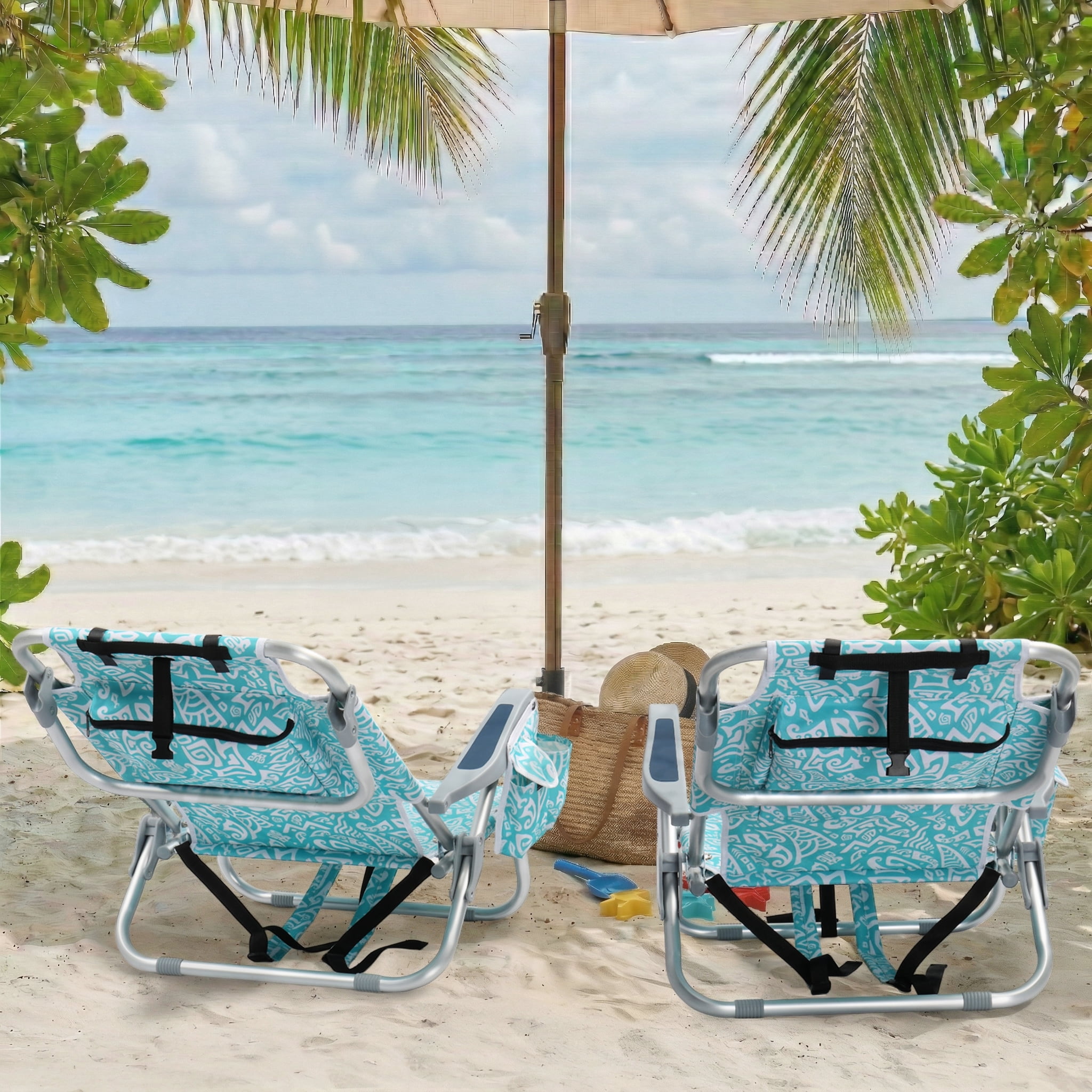 Ktaxon 5-Position Folding Beach Chair, Portable Backpack Camping Chair with Cooler Pouch and Storage (Green Tribal Print, 24.8 in x 25.6 in x 32.28 in) oe5gl