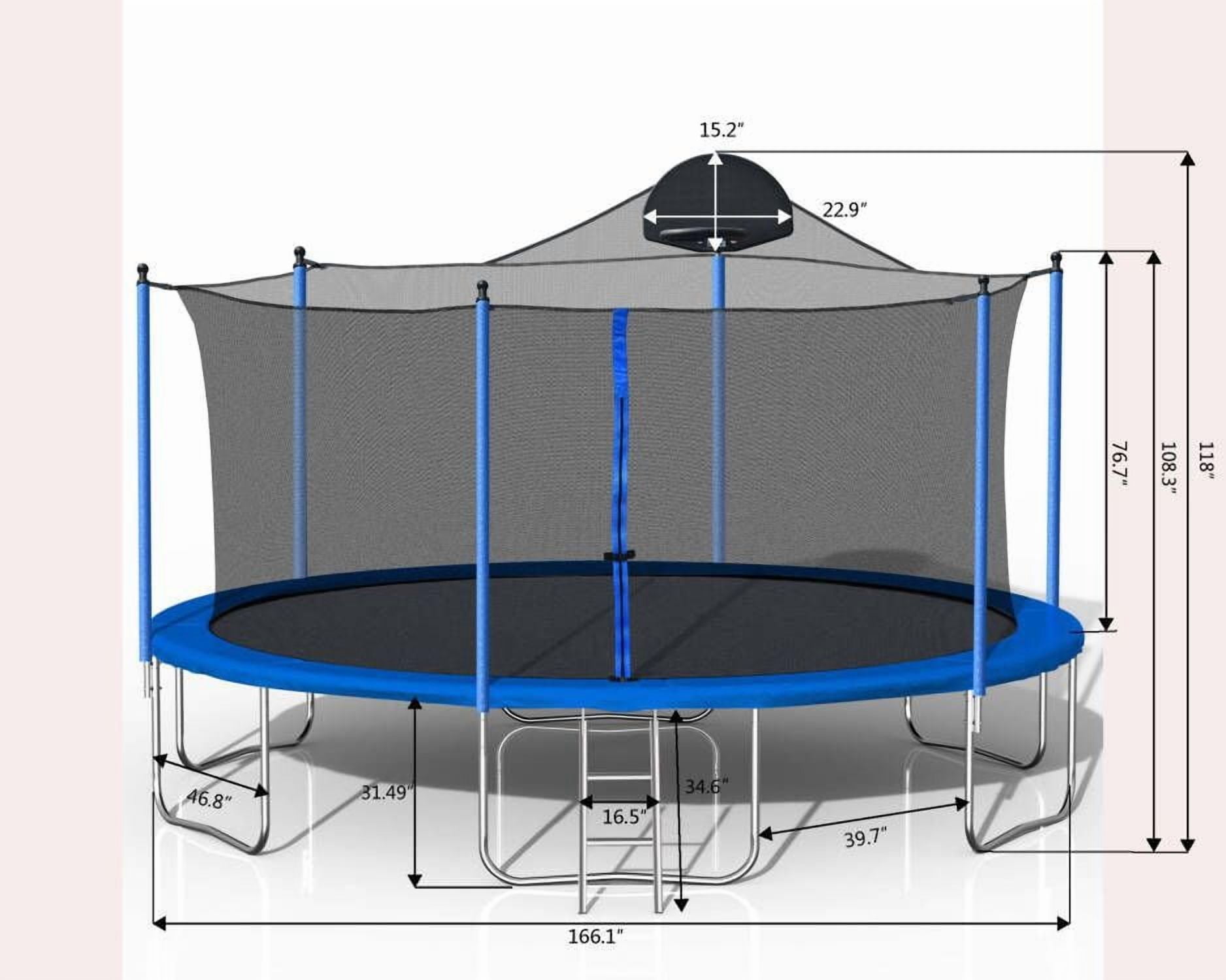 Leumius 14FT Trampoline with Basketball Hoop and Safety Enclosure (Blue, 14 ft) cwspq