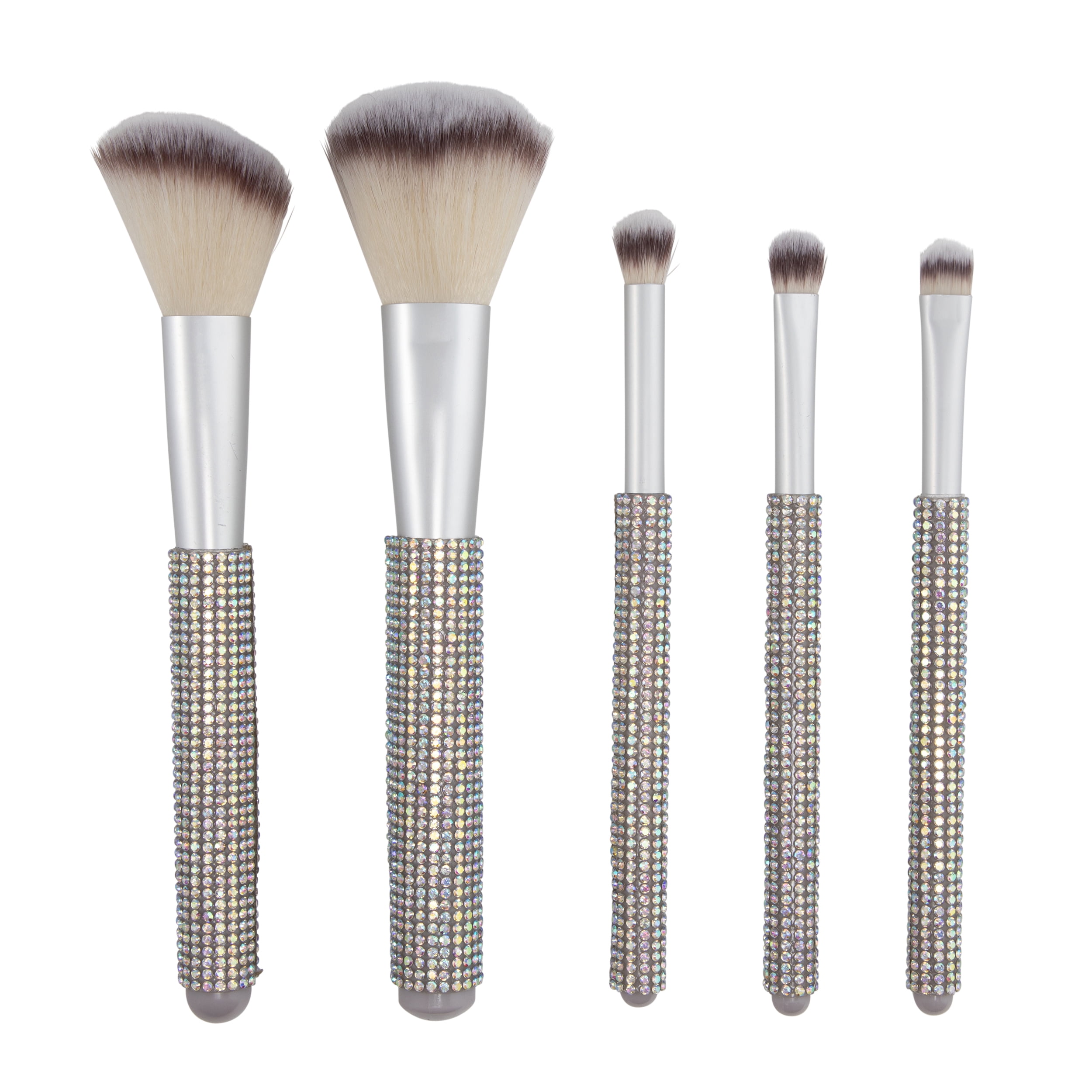 Candie Couture Bling Makeup Brush Set with Storage Holder (Silver, 5 Piece) 4qkbz
