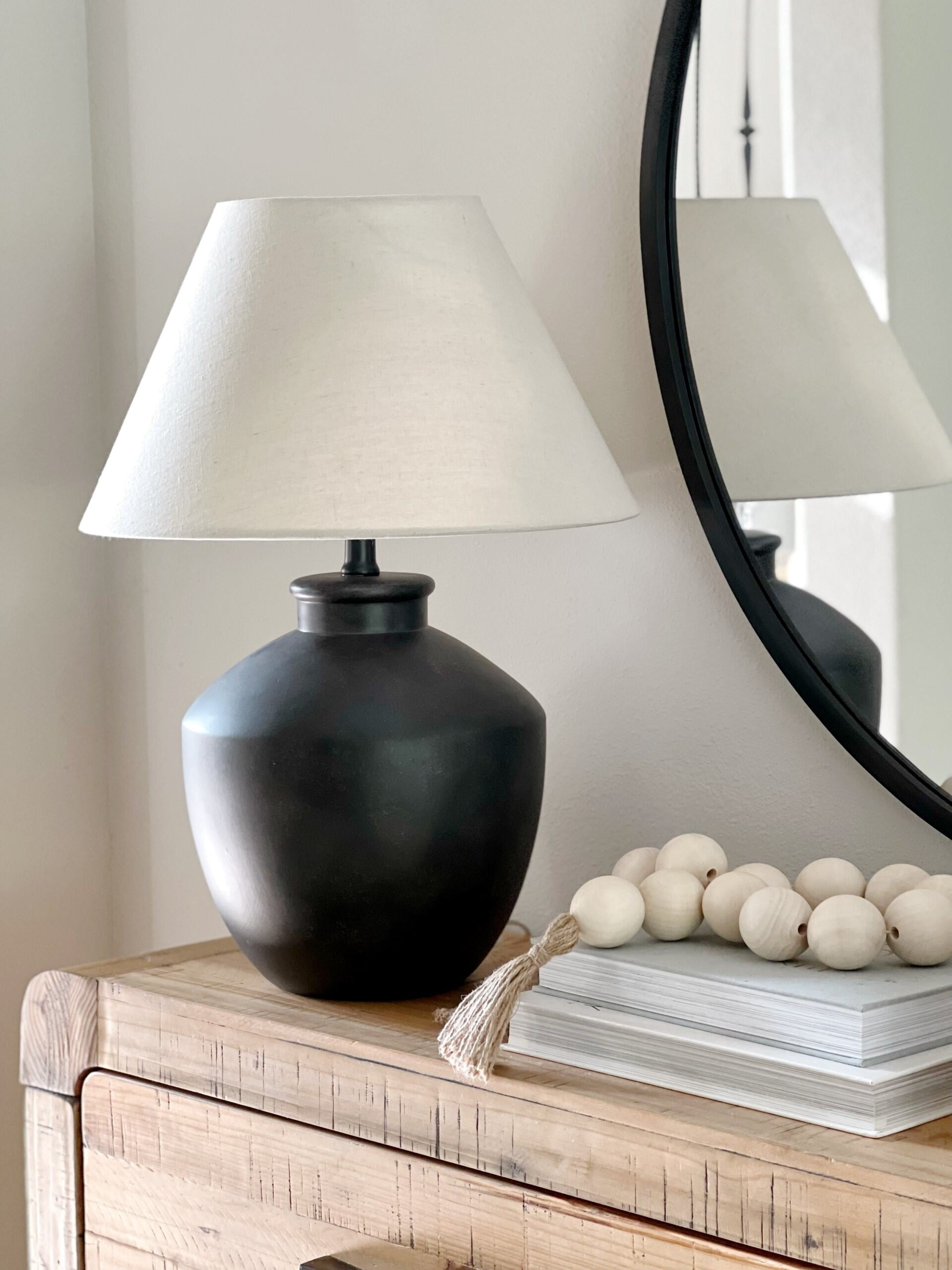 My Texas House 22 in Table Lamp with White Fabric Empire Shade (Black, 22 in) riawn
