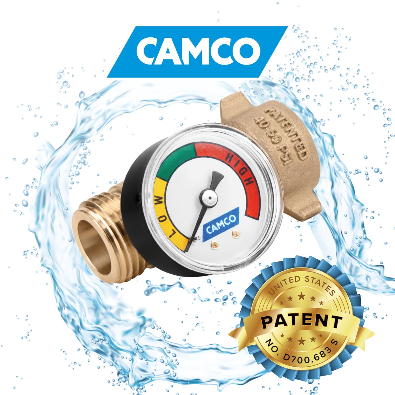 Camco RV Water Pressure Regulator with Gauge (Brass, 0.75 in) nb7sy
