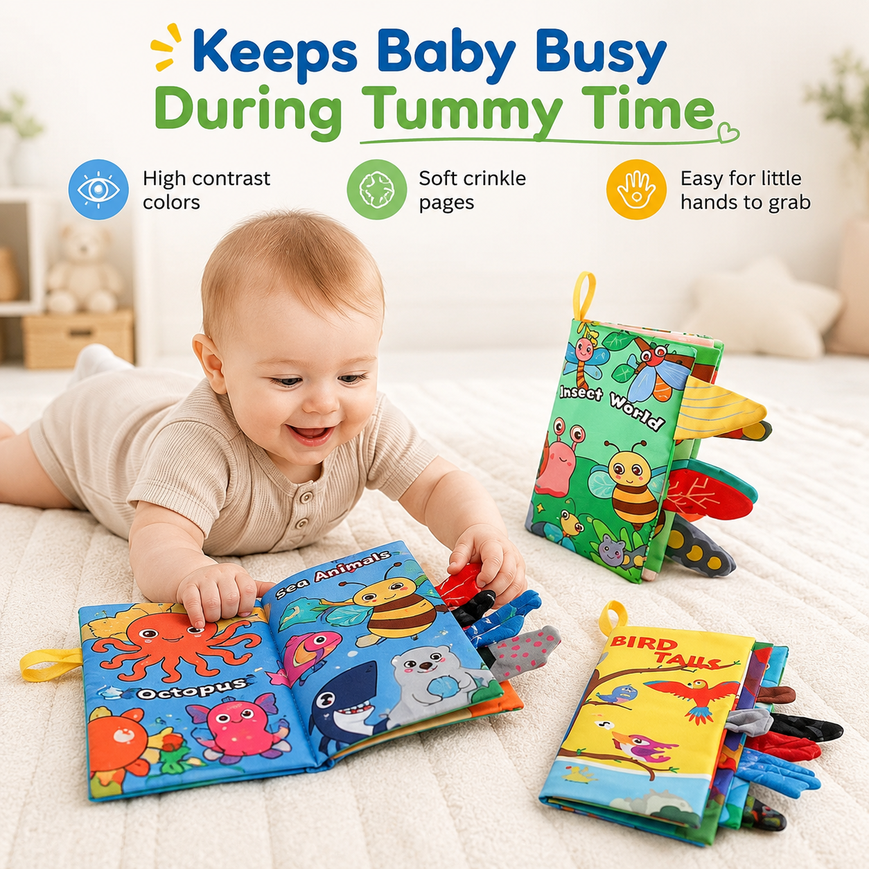 Byseng Soft Cloth Baby Books Sensory Activity Set (High Contrast, 3 Pack) yg38v