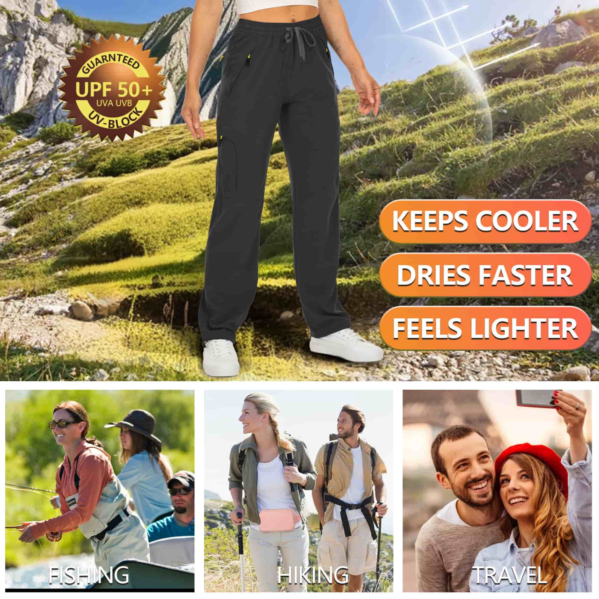FEN AI Women's Cargo Hiking Pants Quick Dry Lightweight Water-Resistant Outdoor Trousers with Deep Pockets (Black, L) 20p23