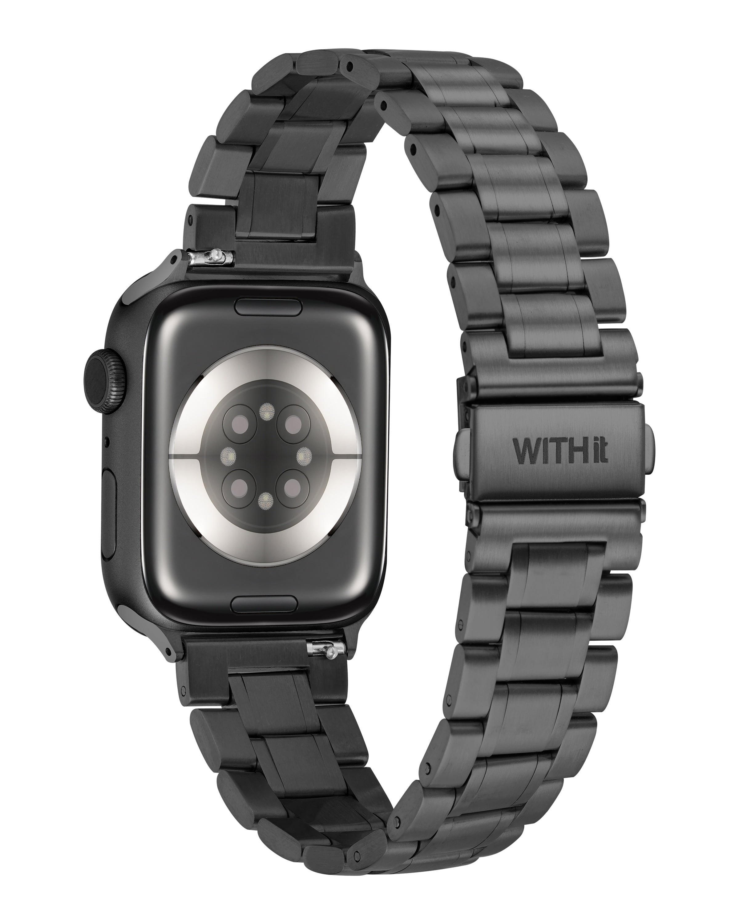 WITHit Stainless Steel Link Band for Apple Watch (Black, Adjustable Size) ufywx - Image 4