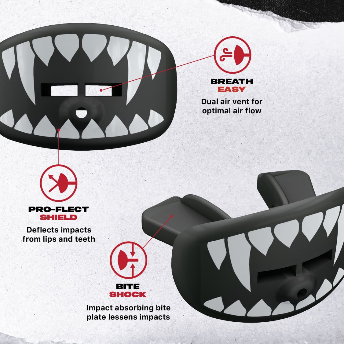 SAFEJAWZ Lip Guard Football Mouthpiece with Detachable Strap (Black Fangz, One Size) 7f0jp