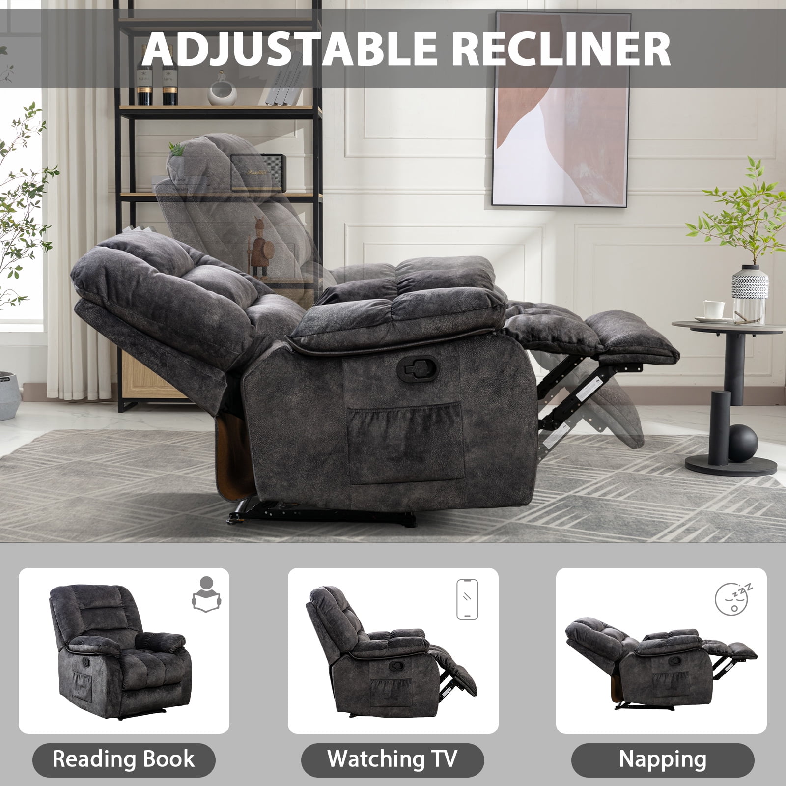 Ebello Massage Recliner Chair with Heat and Vibration, Ergonomic Manual Reclining Chair for Living Room (Dark Gray, 36 in) 0a0aq
