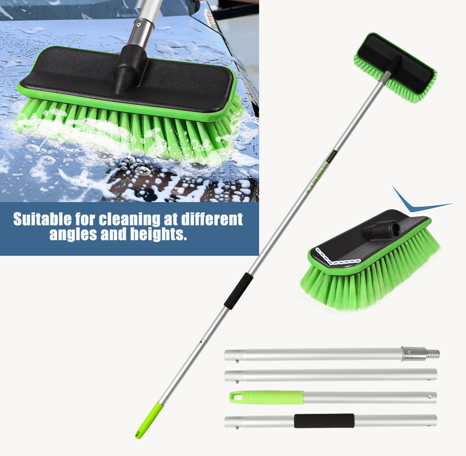 Nicecastle V-Shaped Car Wash Brush with Long Handle, Scratch-Free PBT Bristles for SUV, RV, and Truck (Green, 59 in) cg1kb