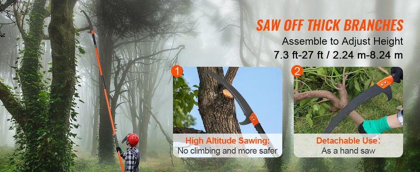 Generic Manual Tree Trimmer Pole Saw with Carbon Steel Blade (7.3-27 ft Adjustable Length) wfqdc