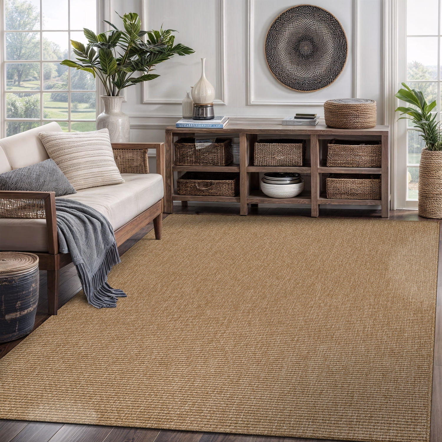 CAMILSON Indoor Outdoor Farmhouse Area Rug, Durable Polypropylene Woven Floor Mat (Natural, 5 ft x 7 ft) w2w6w