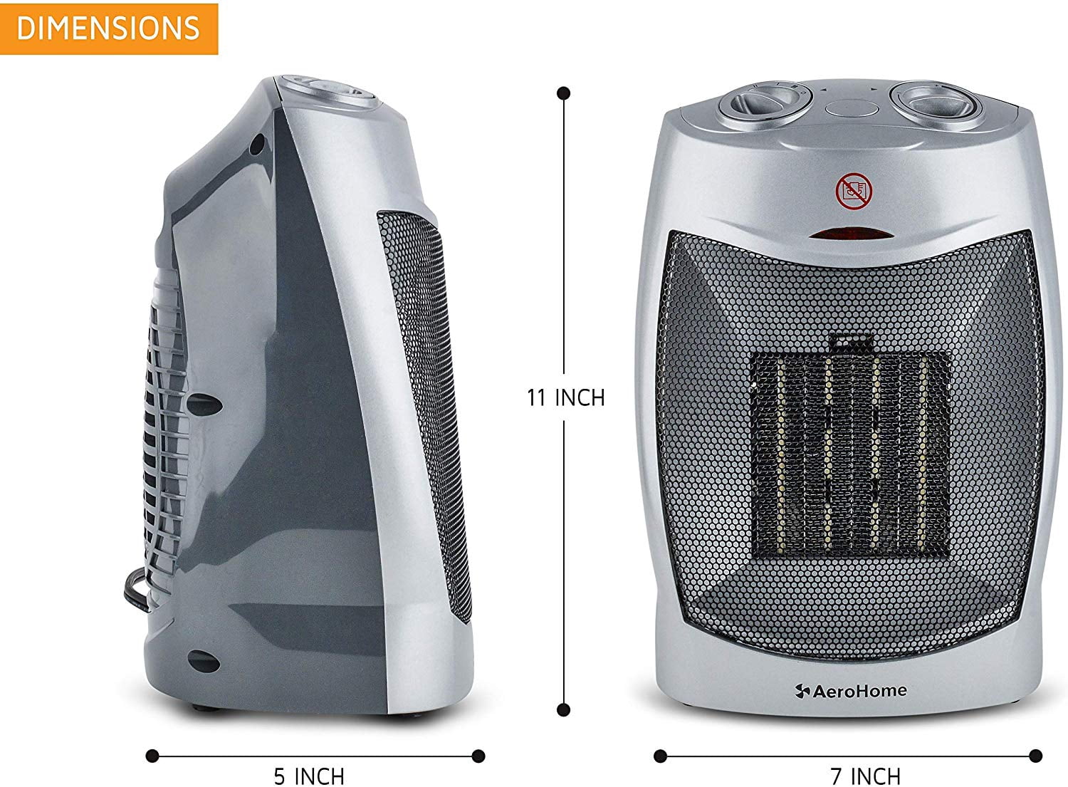 AeroHome 1500W Personal Electric Ceramic Space Heater with Adjustable Thermostat (Silver, 11 in x 7 in x 5 in) uqvt5