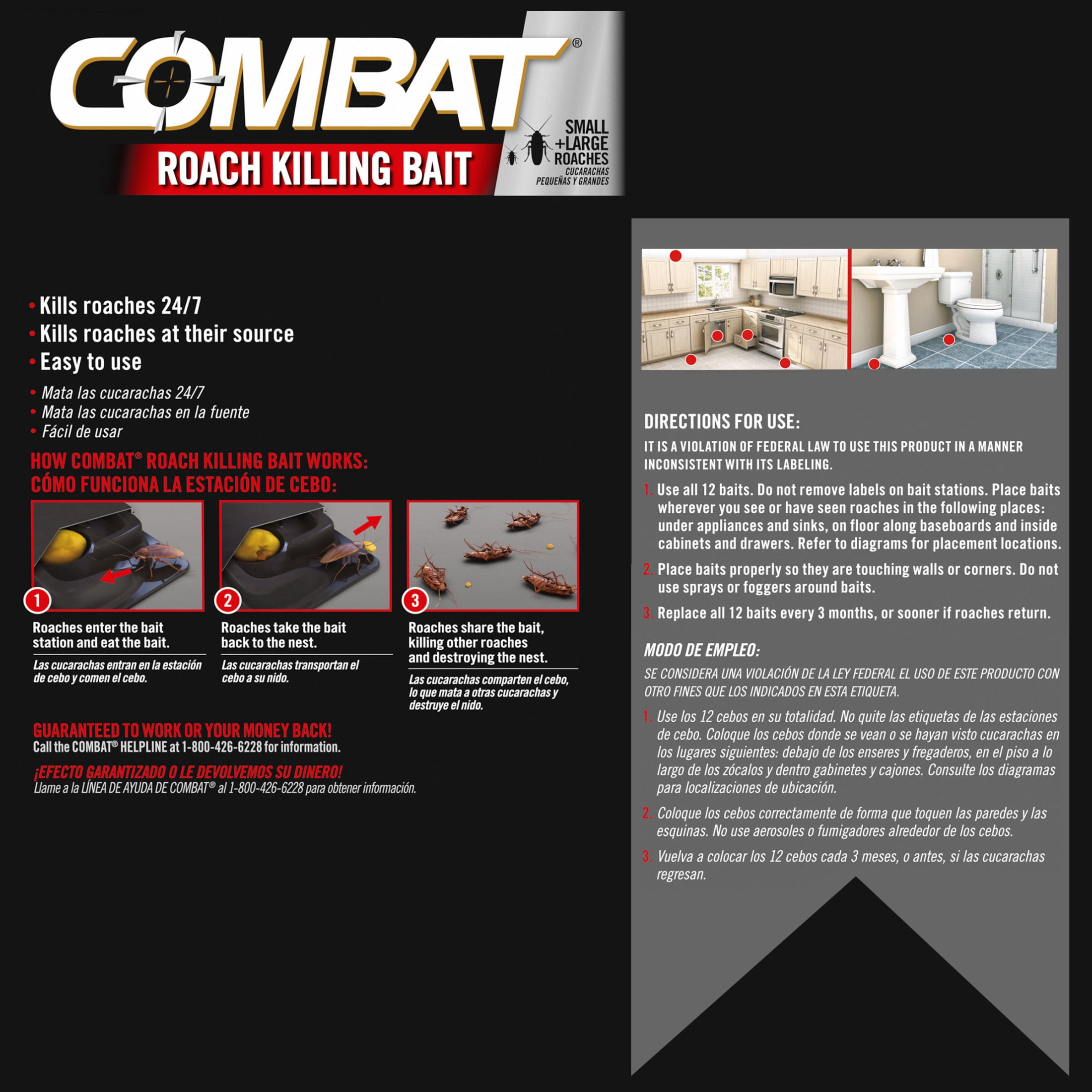 Combat Roach Killing Bait Stations for Small and Large Roaches (12 Count, 10 Pack) xvu9d