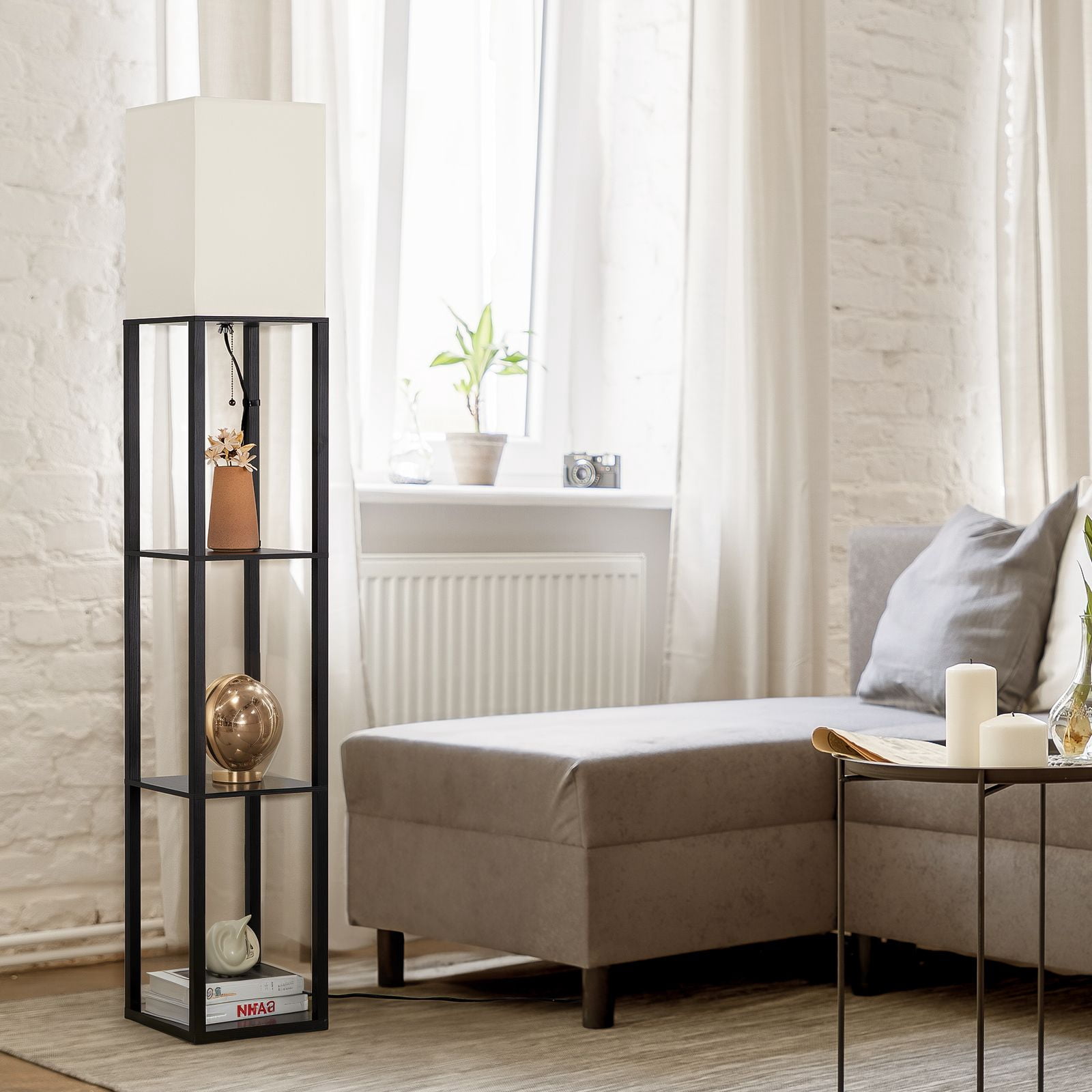 SUNMORY Floor Lamp with Shelves, Standing Lamp for Living Room and Bedroom, Modern Storage Shelf Lamp with LED Bulb (Black, 63 in) uk1io
