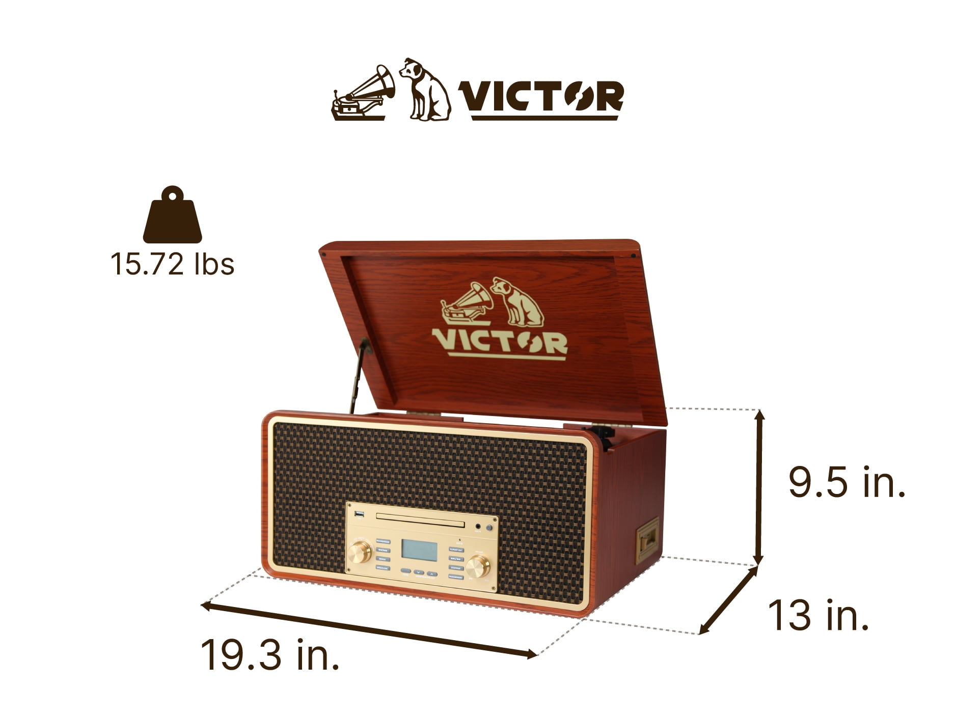 Victor 8-in-1 Music Center Record Player with Bluetooth, CD, Cassette, and AM/FM Radio (Graphite) uis0s