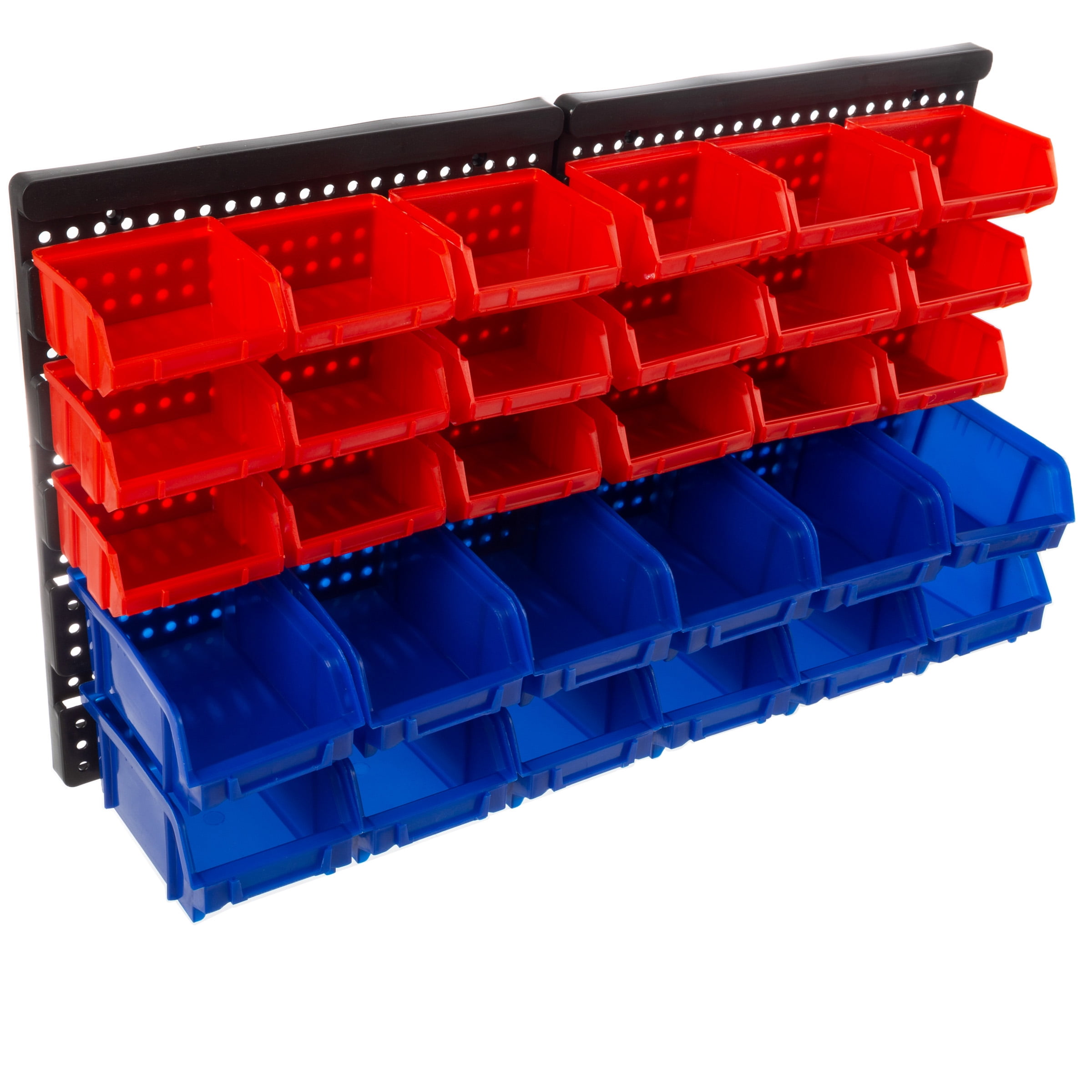 Stalwart 30-Compartment Wall Mount Organizer Bins (Blue, 25.25 in x 14.875 in x 7.125 in) 47ixm