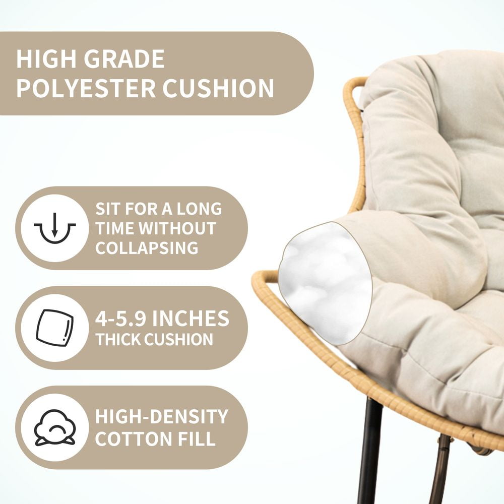 LUMAMIN Oversized Round Glider Rocker Chair, Indoor and Outdoor Rattan Wicker Accent Chair for Living Room and Patio (Beige) o12kz
