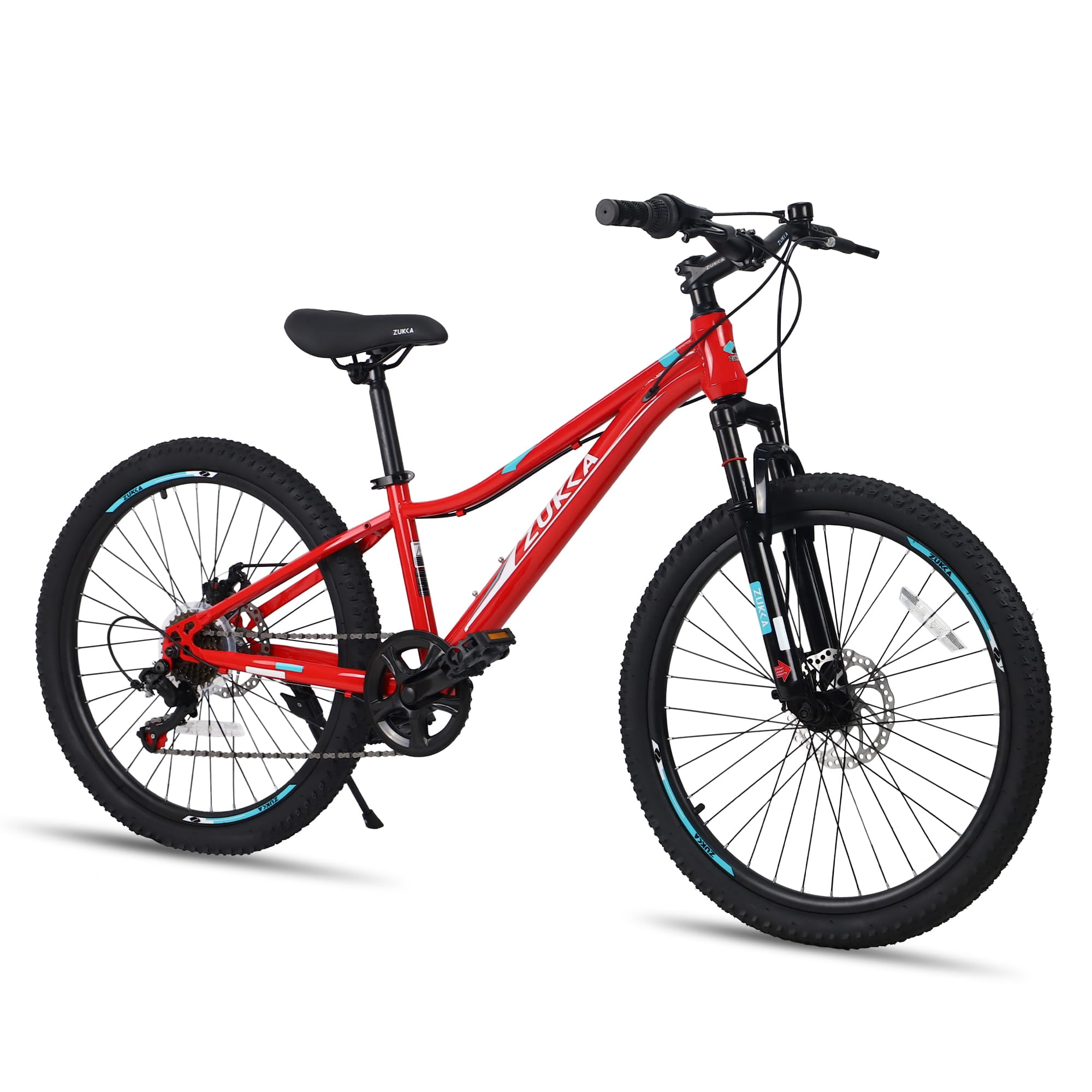 TBSCWYF 24 Inch Mountain Bike for Kids, 6-Speed Steel Frame with Dual Disc Brakes and Suspension Fork (Red, 24 in) 0w1lp